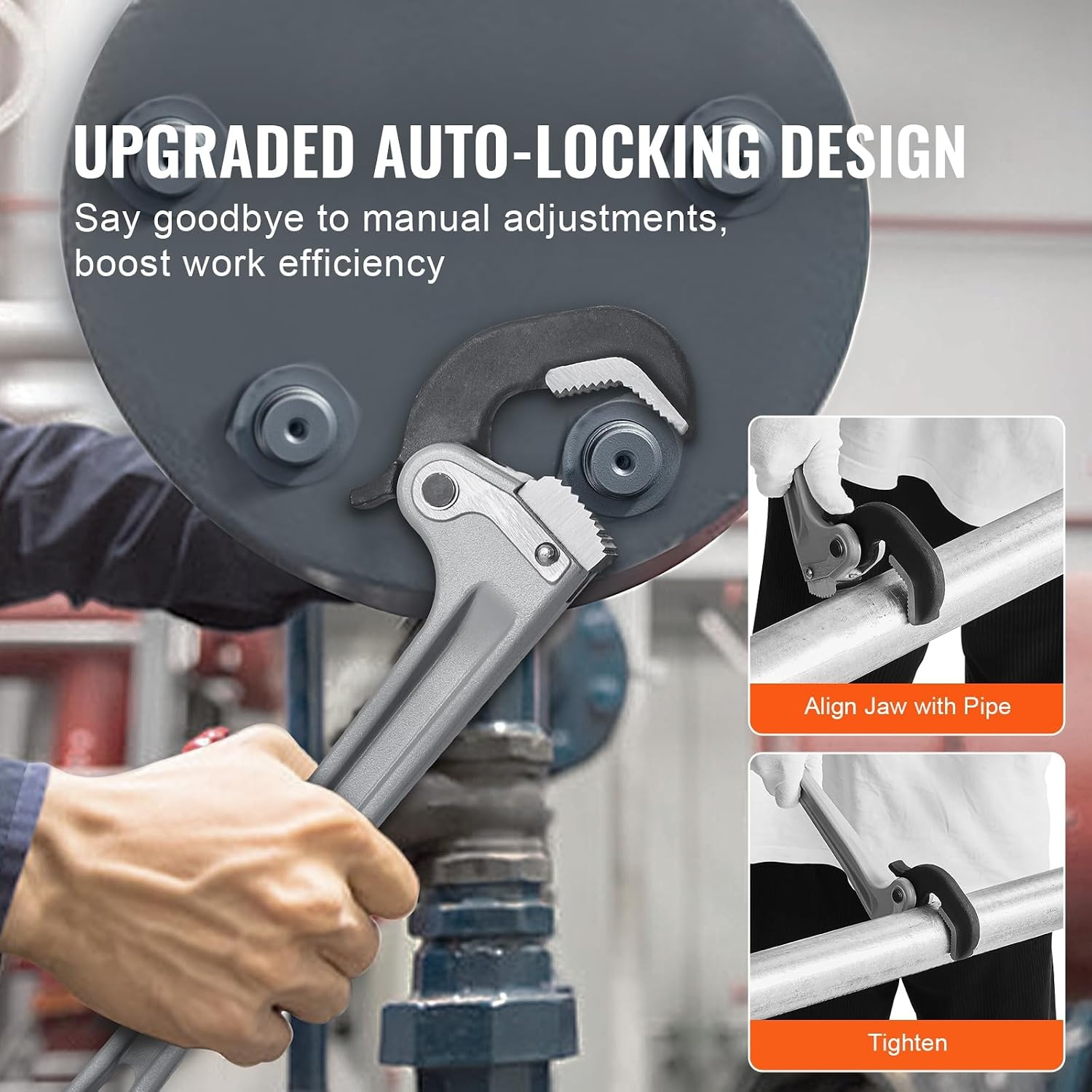 image:imageVEVOR Pipe Wrench 18 Aluminum Straight Pipe Wrench Adjustable Plumbing Wrench with High Strength Jaw and Ergonomic Handle Easy to Carry Hangable Design for Water Pipes Automotive Repairs14 Straight Pipe Wrench