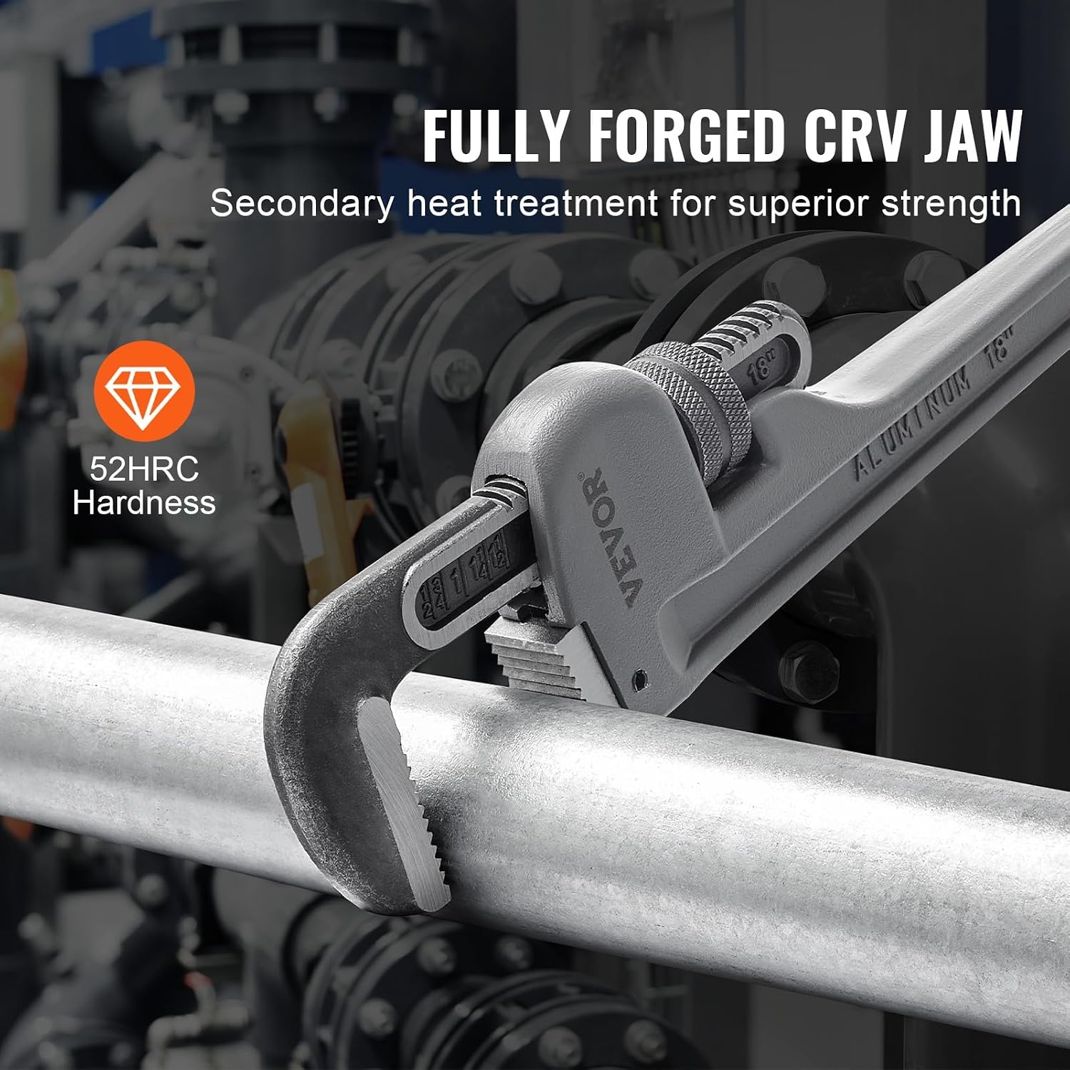 image:imageVEVOR Pipe Wrench 18 Aluminum Straight Pipe Wrench Adjustable Plumbing Wrench with High Strength Jaw and Ergonomic Handle Easy to Carry Hangable Design for Water Pipes Automotive Repairs18 Straight Pipe Wrench
