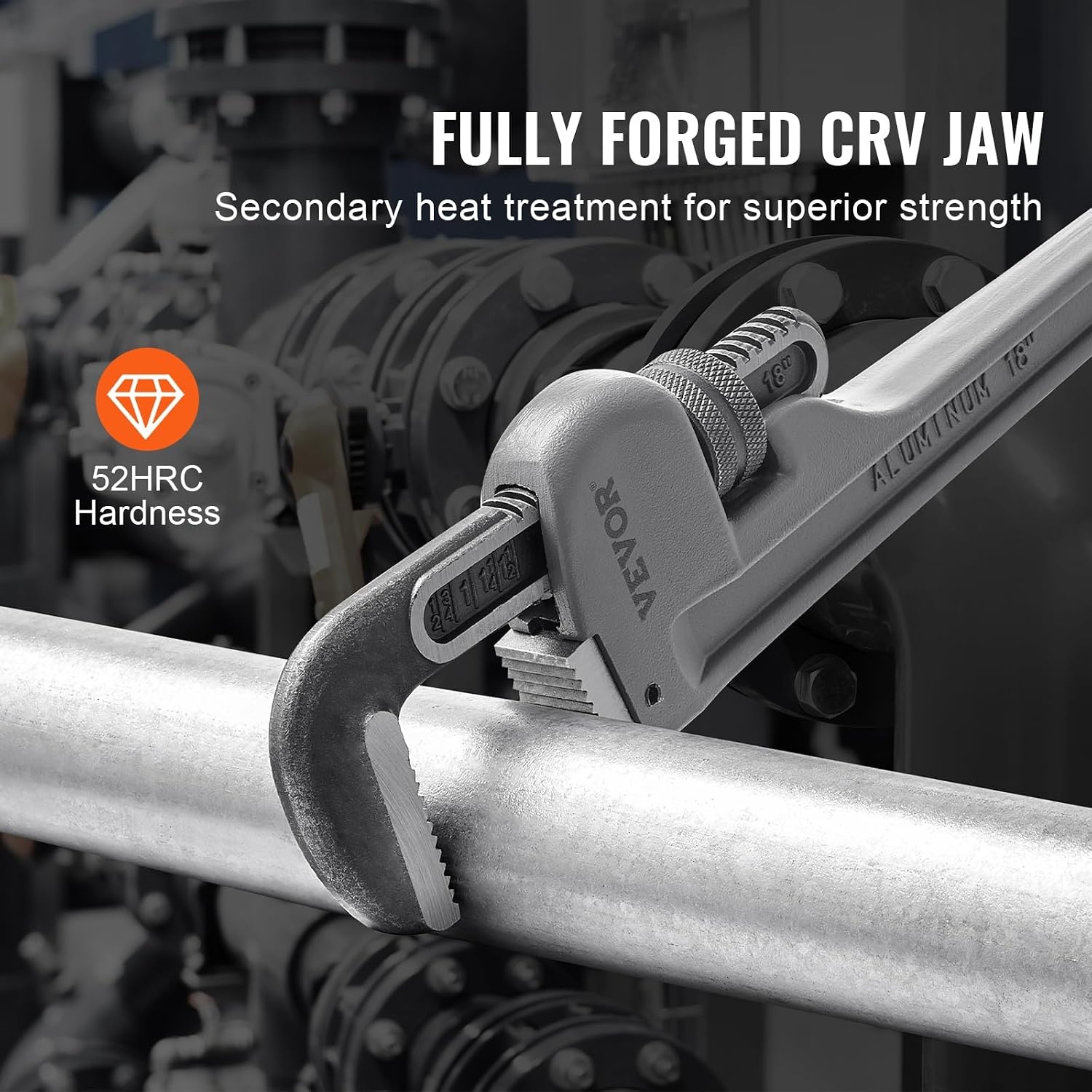 image:imageVEVOR Pipe Wrench 18 Aluminum Straight Pipe Wrench Adjustable Plumbing Wrench with High Strength Jaw and Ergonomic Handle Easy to Carry Hangable Design for Water Pipes Automotive Repairs10 14 18 Pipe Wrench Set