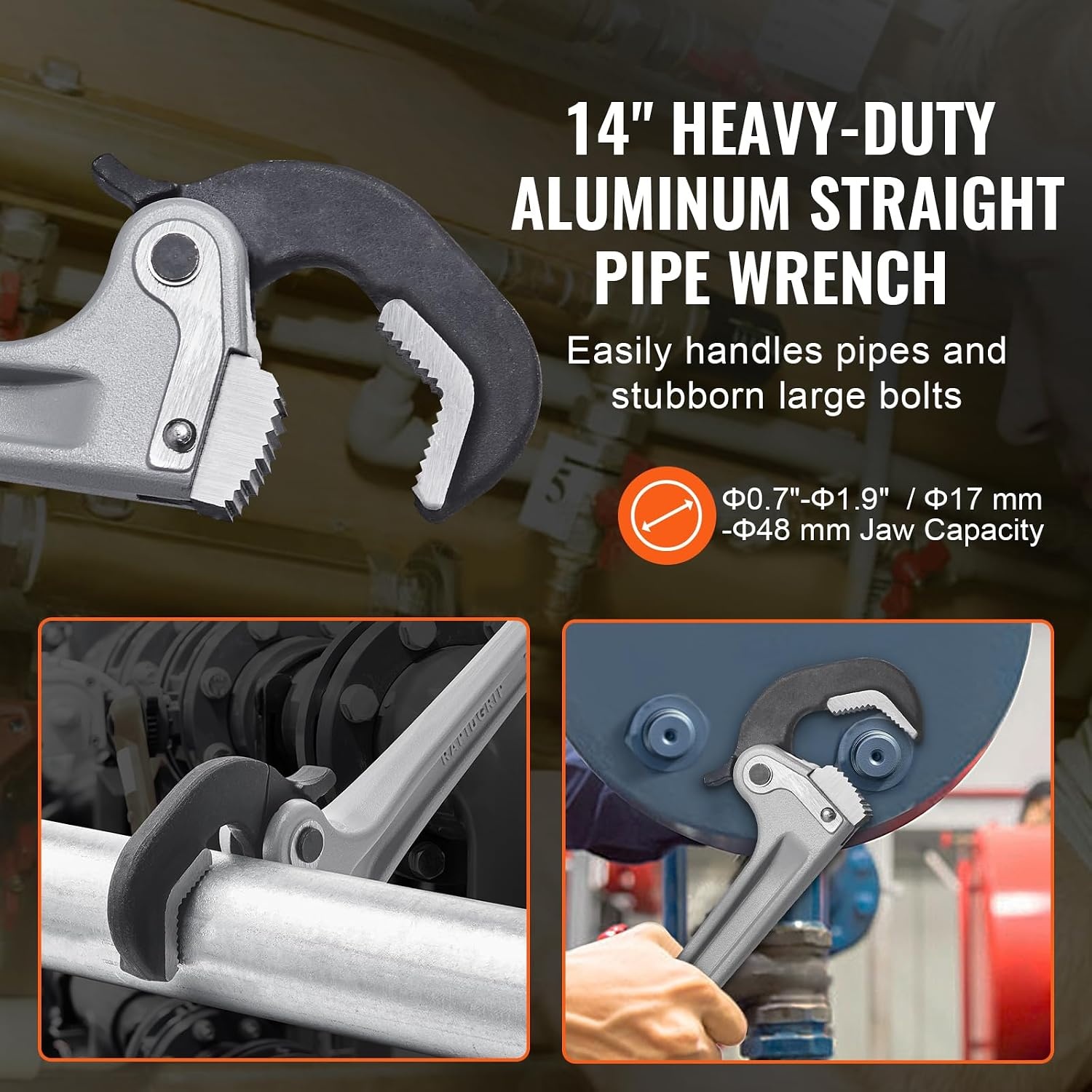 image:imageVEVOR Pipe Wrench 18 Aluminum Straight Pipe Wrench Adjustable Plumbing Wrench with High Strength Jaw and Ergonomic Handle Easy to Carry Hangable Design for Water Pipes Automotive Repairs14 Straight Pipe Wrench