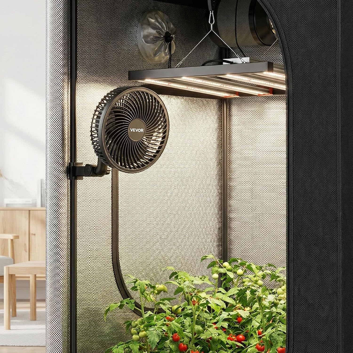 image:imageVEVOR Plant Fan Grow Tent Clip On Fan TypeC Port with 9 Speeds amp Circulation Mode Powerful Oscillating for Hydroponics Circulation Cooling Black 1 Pack