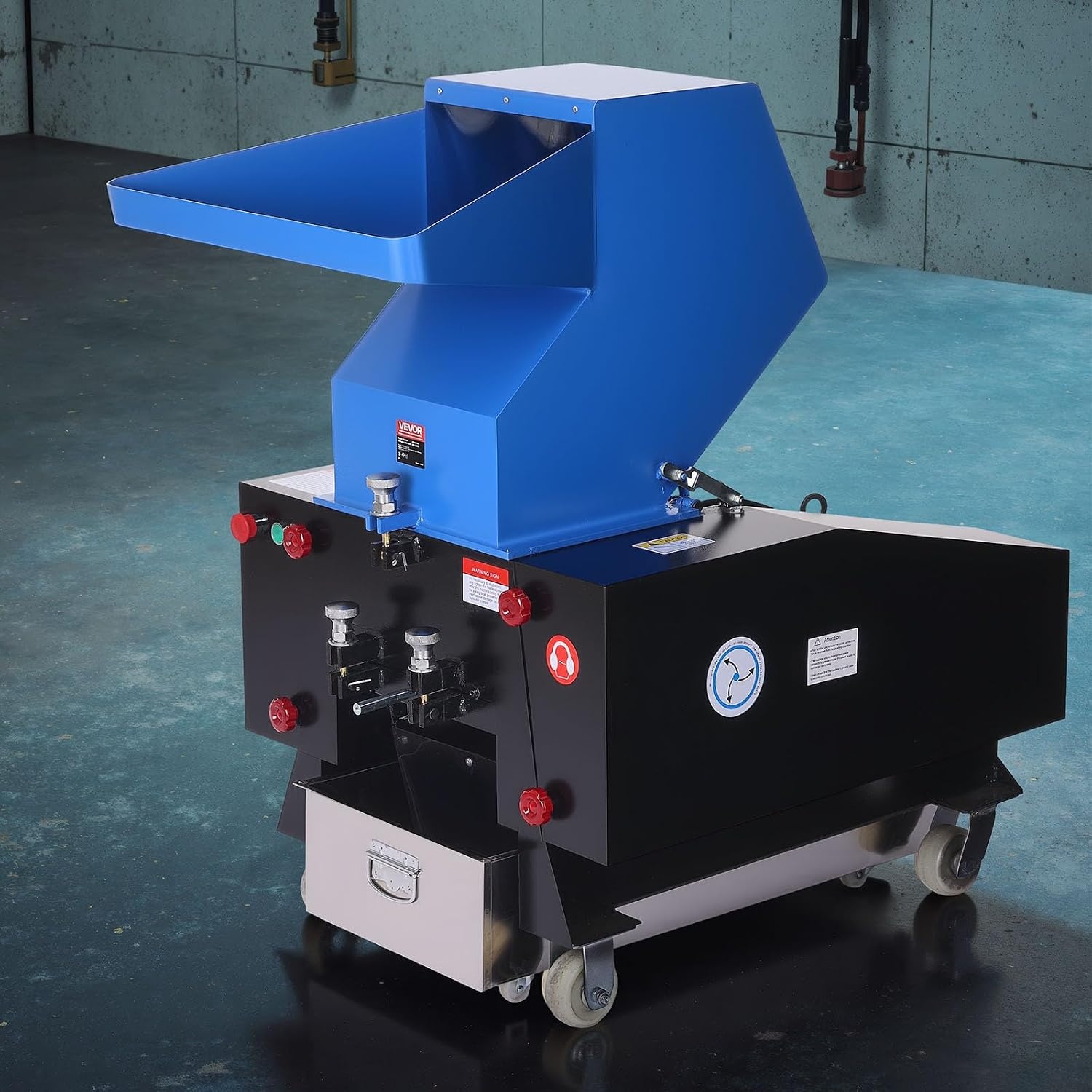 image:imageVEVOR Plastic Shredder Crusher 3HP22KW Plastic Grinder Granulator 100150kgh Capacity Pulverizer Recycling Machine with Wheels SDK11 Blade amp 6mm Mesh for PVC ABS PTFE 220V 60Hz 3Phase10HP 75KW