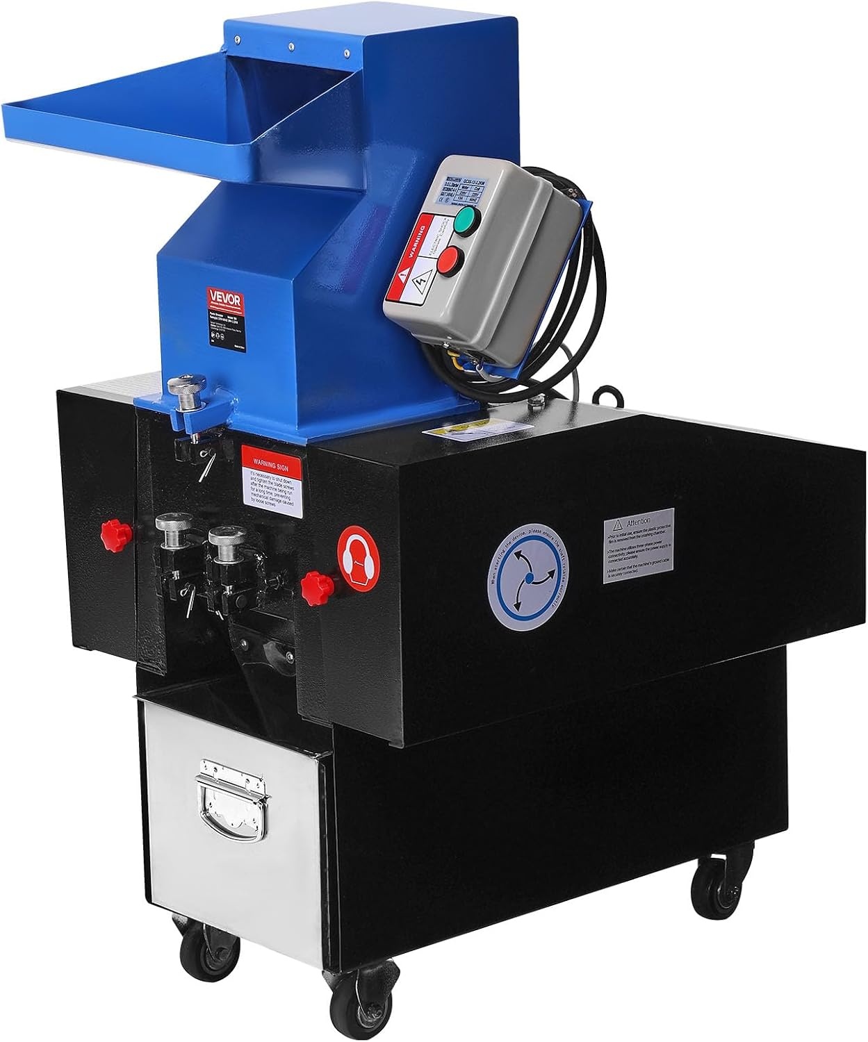 image:imageVEVOR Plastic Shredder Crusher 3HP22KW Plastic Grinder Granulator 100150kgh Capacity Pulverizer Recycling Machine with Wheels SDK11 Blade amp 6mm Mesh for PVC ABS PTFE 220V 60Hz 3Phase3HP 22KW