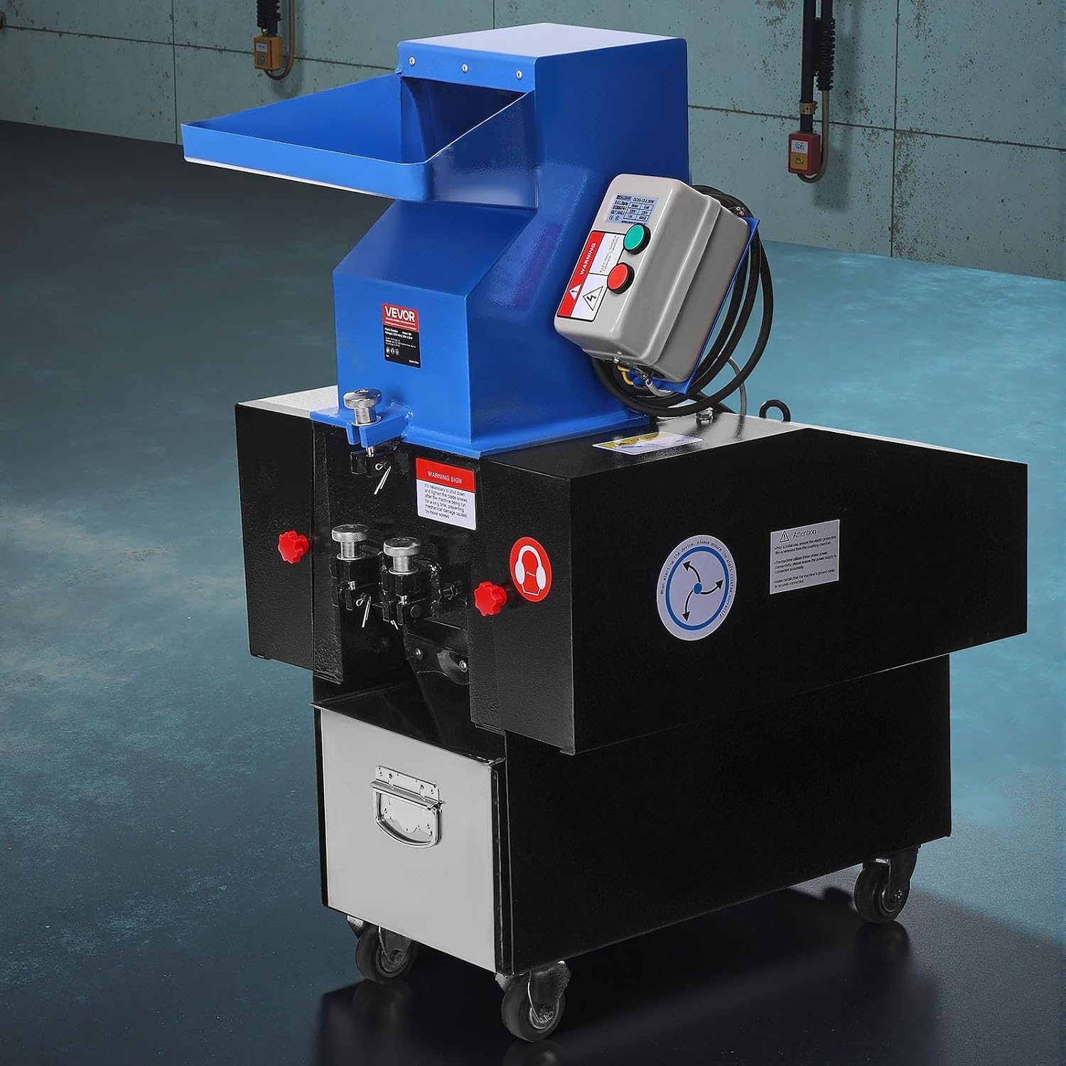 image:imageVEVOR Plastic Shredder Crusher 3HP22KW Plastic Grinder Granulator 100150kgh Capacity Pulverizer Recycling Machine with Wheels SDK11 Blade amp 6mm Mesh for PVC ABS PTFE 220V 60Hz 3Phase3HP 22KW