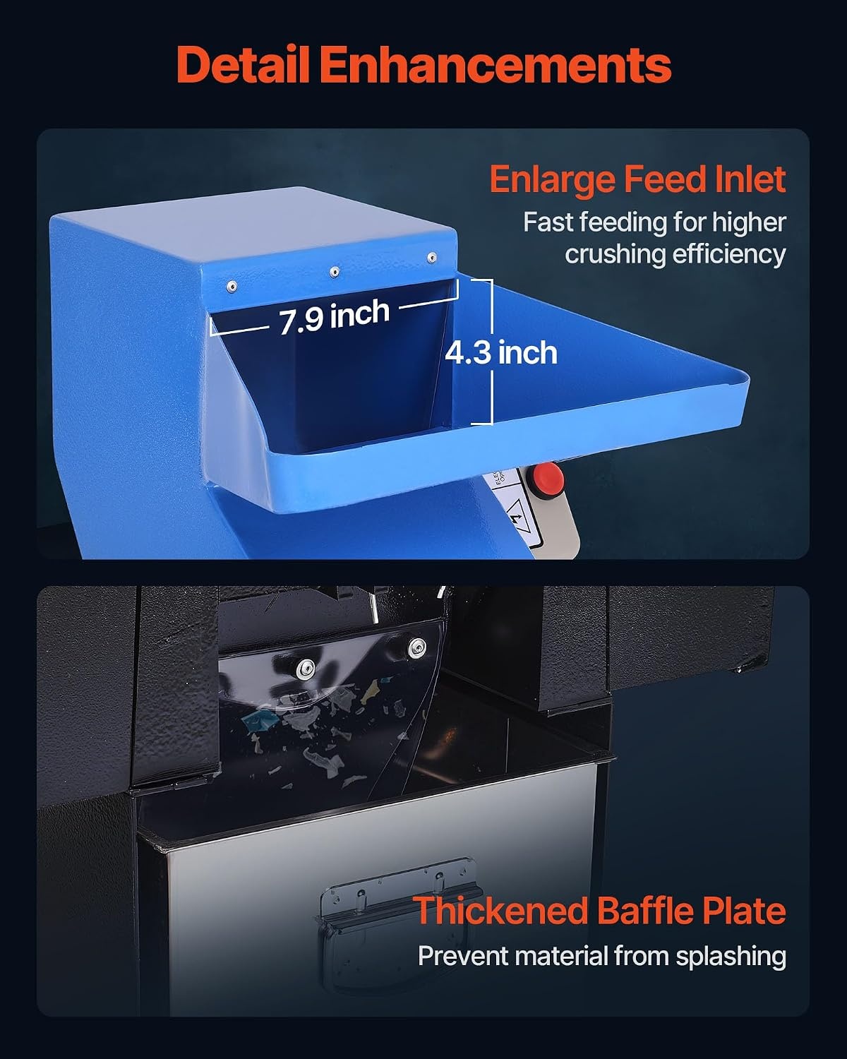 image:imageVEVOR Plastic Shredder Crusher 3HP22KW Plastic Grinder Granulator 100150kgh Capacity Pulverizer Recycling Machine with Wheels SDK11 Blade amp 6mm Mesh for PVC ABS PTFE 220V 60Hz 3Phase3HP 22KW