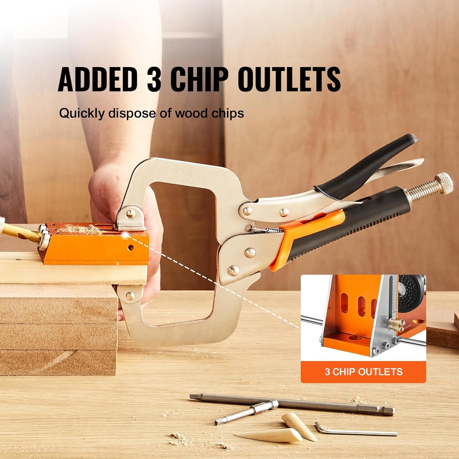 image:imageVEVOR Pocket Hole Jig 56 Pcs Mini Jig Pocket Hole System with 9 Cclamp Step Drill Wrench Drill Stop Ring Square Drive Bit and Screws for DIY Carpentry ProjectsUltra