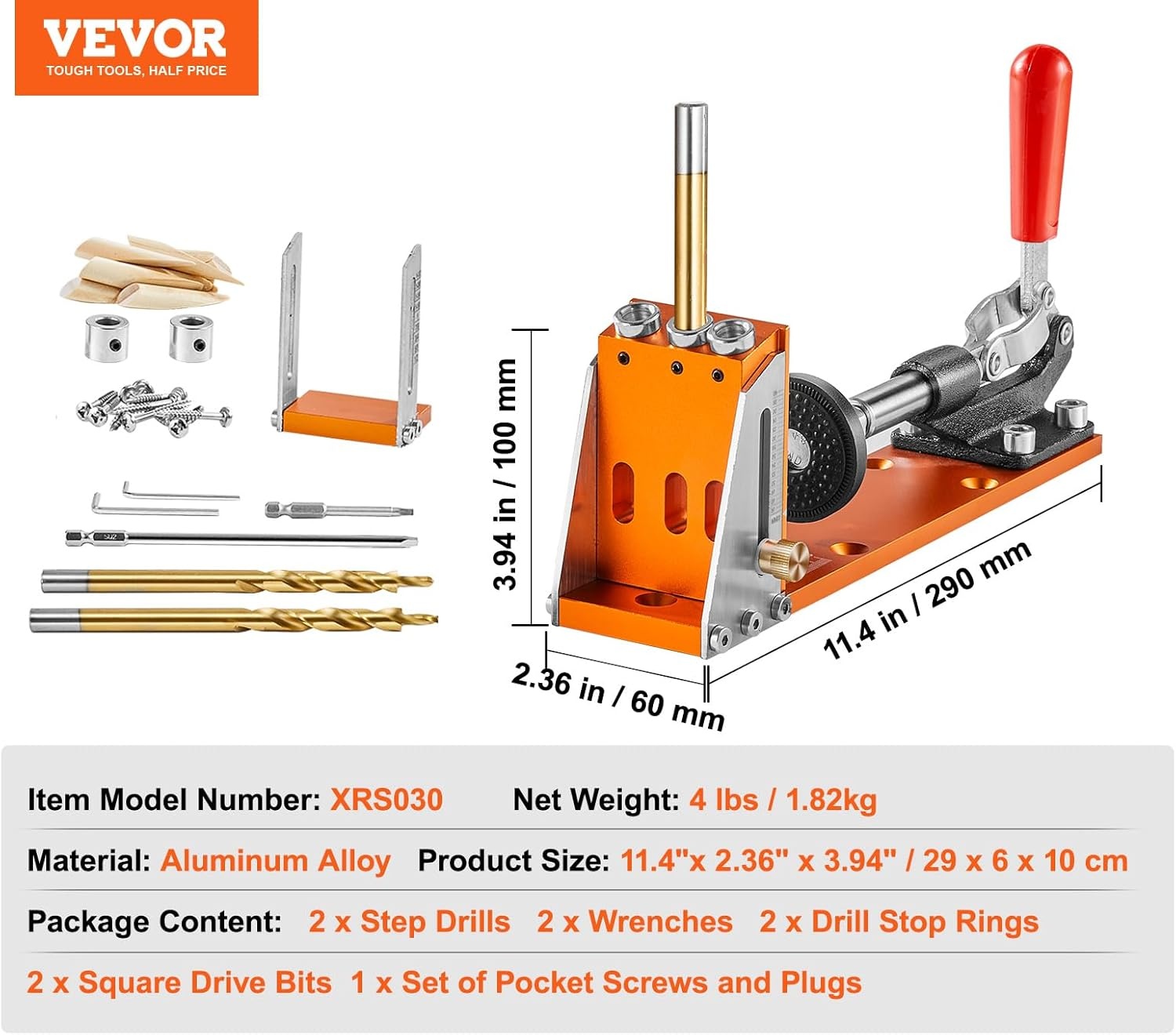 image:imageVEVOR Pocket Hole Jig 56 Pcs Mini Jig Pocket Hole System with 9 Cclamp Step Drill Wrench Drill Stop Ring Square Drive Bit and Screws for DIY Carpentry ProjectsPro