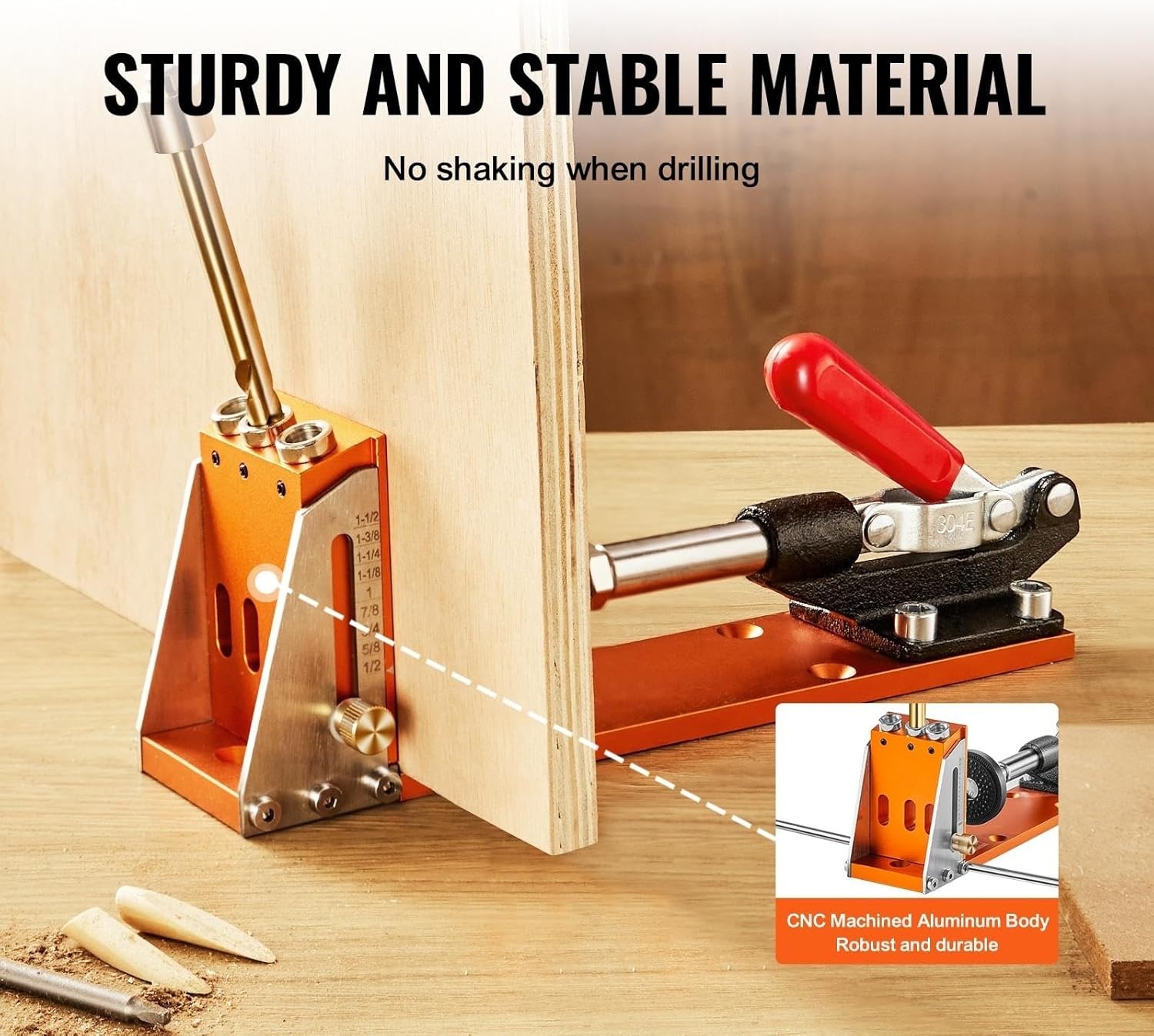 image:imageVEVOR Pocket Hole Jig 56 Pcs Mini Jig Pocket Hole System with 9 Cclamp Step Drill Wrench Drill Stop Ring Square Drive Bit and Screws for DIY Carpentry ProjectsPro