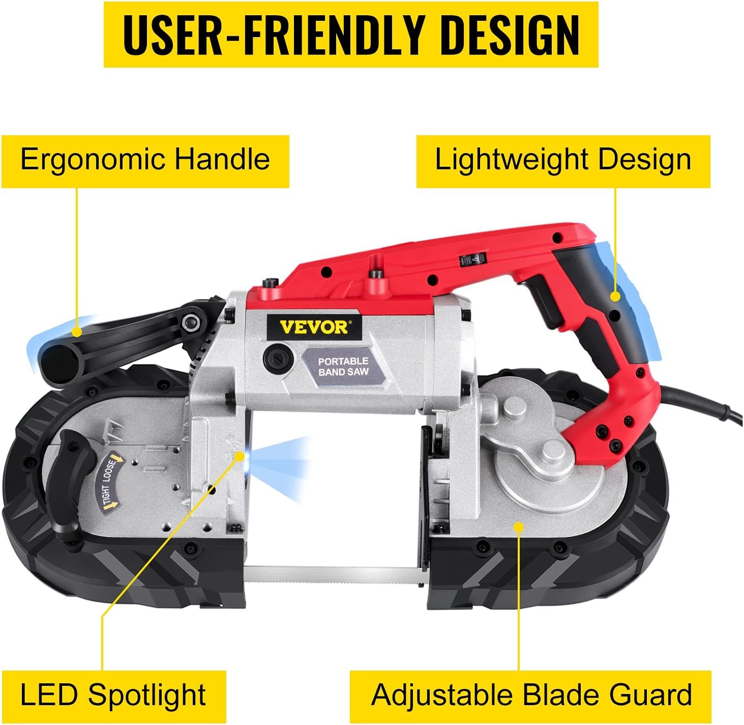 image:imageVEVOR Portable Band Saw 110V Removable Alloy Steel Base 5 Inch Cutting Capacity Hand held Variable Speed Portable Bandsaw 10Amp Motor Deep Cut Band saw for Metal WoodNo Base