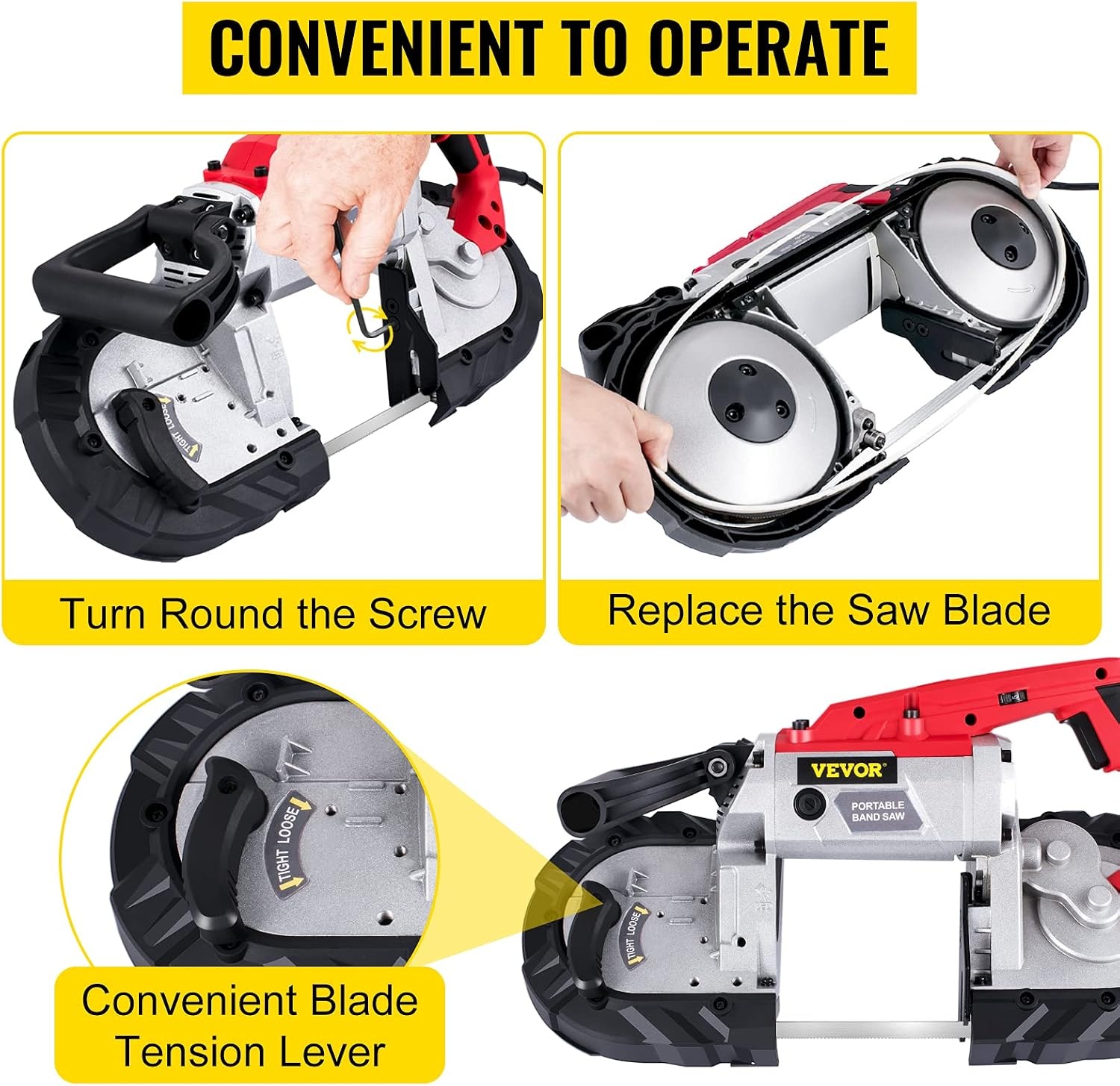 image:imageVEVOR Portable Band Saw 110V Removable Alloy Steel Base 5 Inch Cutting Capacity Hand held Variable Speed Portable Bandsaw 10Amp Motor Deep Cut Band saw for Metal Woodwith Base