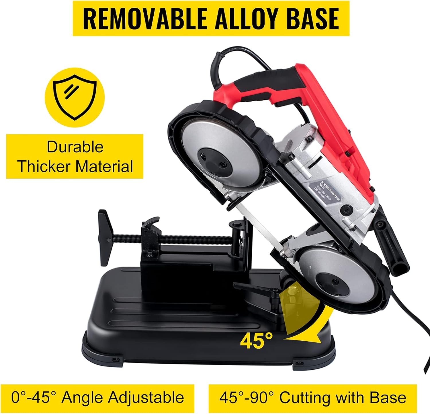 image:imageVEVOR Portable Band Saw 110V Removable Alloy Steel Base 5 Inch Cutting Capacity Hand held Variable Speed Portable Bandsaw 10Amp Motor Deep Cut Band saw for Metal Woodwith Base