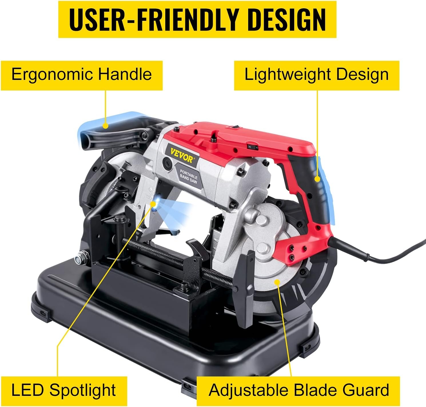 image:imageVEVOR Portable Band Saw 110V Removable Alloy Steel Base 5 Inch Cutting Capacity Hand held Variable Speed Portable Bandsaw 10Amp Motor Deep Cut Band saw for Metal Woodwith Base
