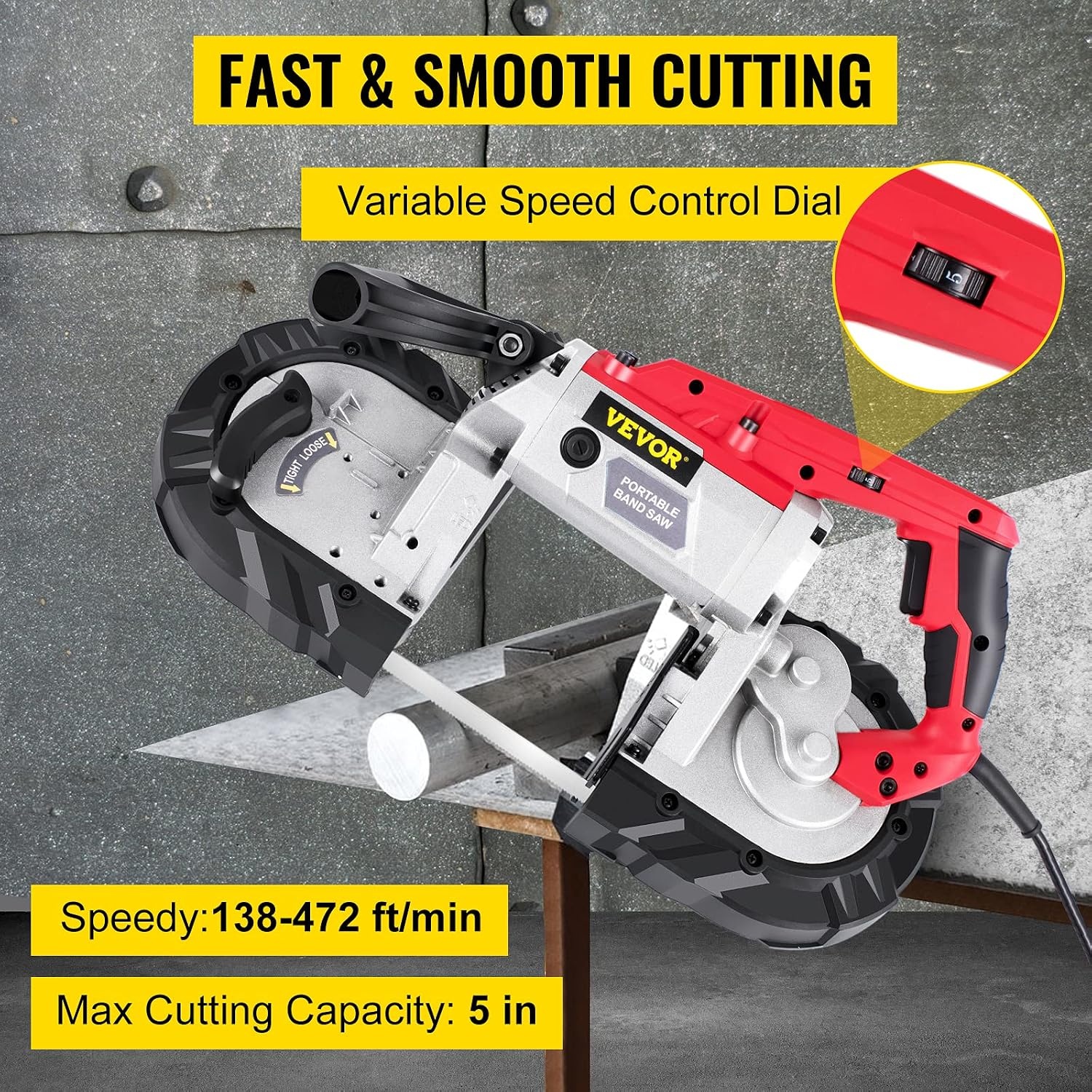 image:imageVEVOR Portable Band Saw 110V Removable Alloy Steel Base 5 Inch Cutting Capacity Hand held Variable Speed Portable Bandsaw 10Amp Motor Deep Cut Band saw for Metal WoodNo Base