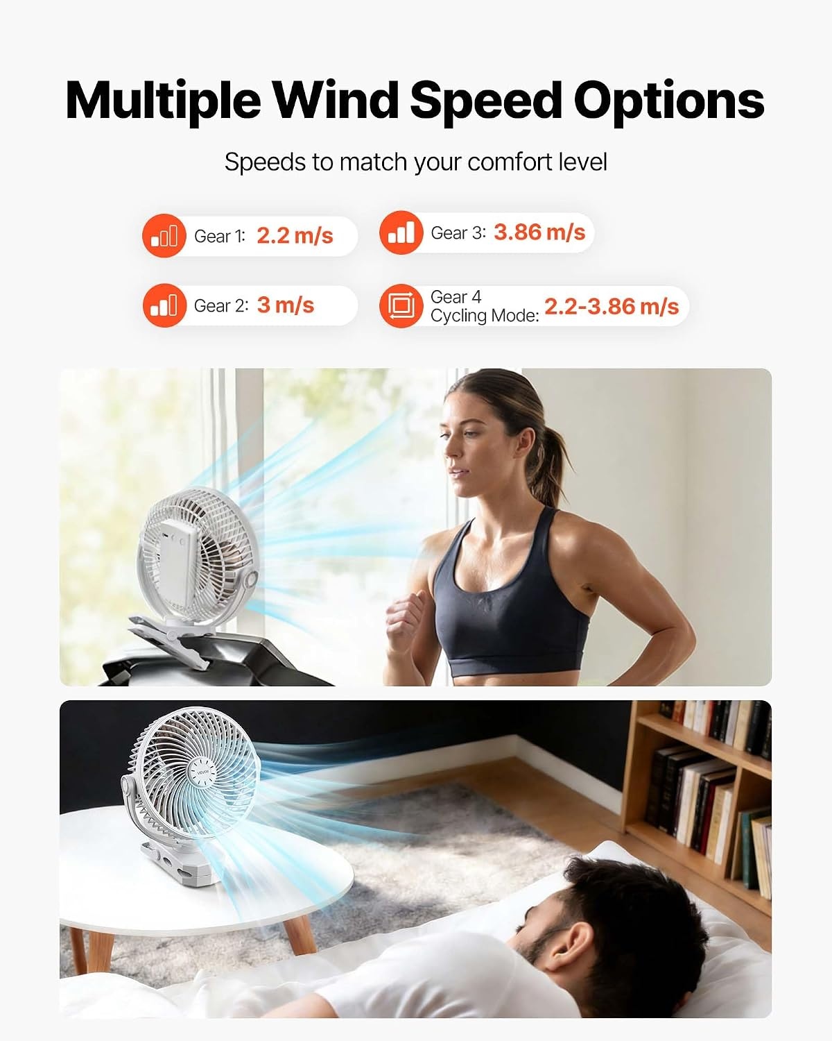 image:imageVEVOR Portable Clip Fan Rechargeable Clip On Fan with Light USB Port with 3 Speeds amp Circulation Mode Strong Airflow Sturdy Clamp Long Runtime for Desk Golf CartOutdoor Camping TreadmillBlackPortable Clip Fan White
