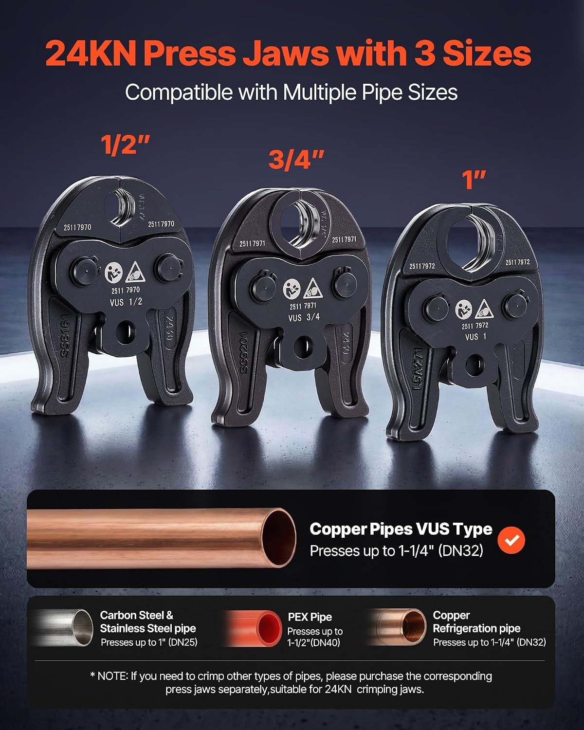 image:imageVEVOR Press Tool 18V Electric Pipe Crimping Tool for 12 34 1 Copper Pipes 24KN Press Tool Kit Compatible with ProPress with 3 Press Jaws 2pcs 18V 2AH Battery Fast Charger amp Carrying CaseCompact Size