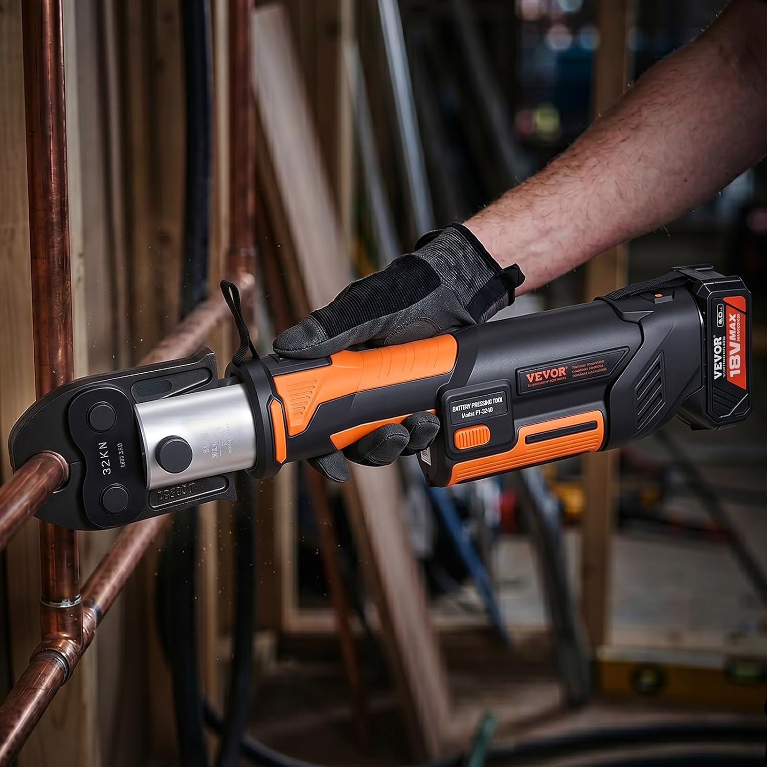 image:imageVEVOR Press Tool 18V Electric Pipe Crimping Tool for 12 34 1 Copper Pipes 24KN Press Tool Kit Compatible with ProPress with 3 Press Jaws 2pcs 18V 2AH Battery Fast Charger amp Carrying CaseStandard Size