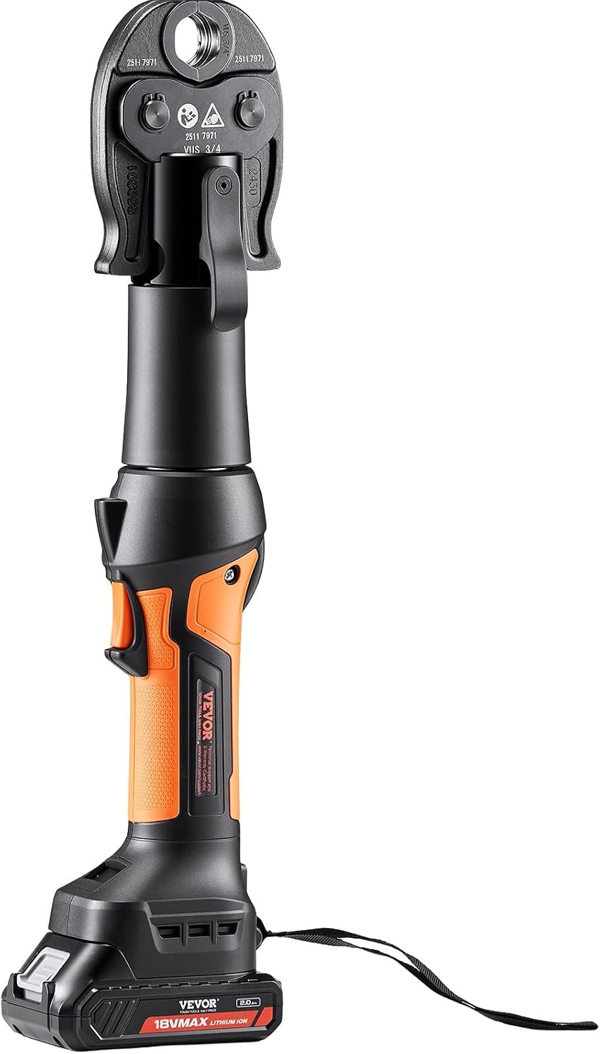 image:imageVEVOR Press Tool 18V Electric Pipe Crimping Tool for 12 34 1 Copper Pipes 24KN Press Tool Kit Compatible with ProPress with 3 Press Jaws 2pcs 18V 2AH Battery Fast Charger amp Carrying CaseCompact Size
