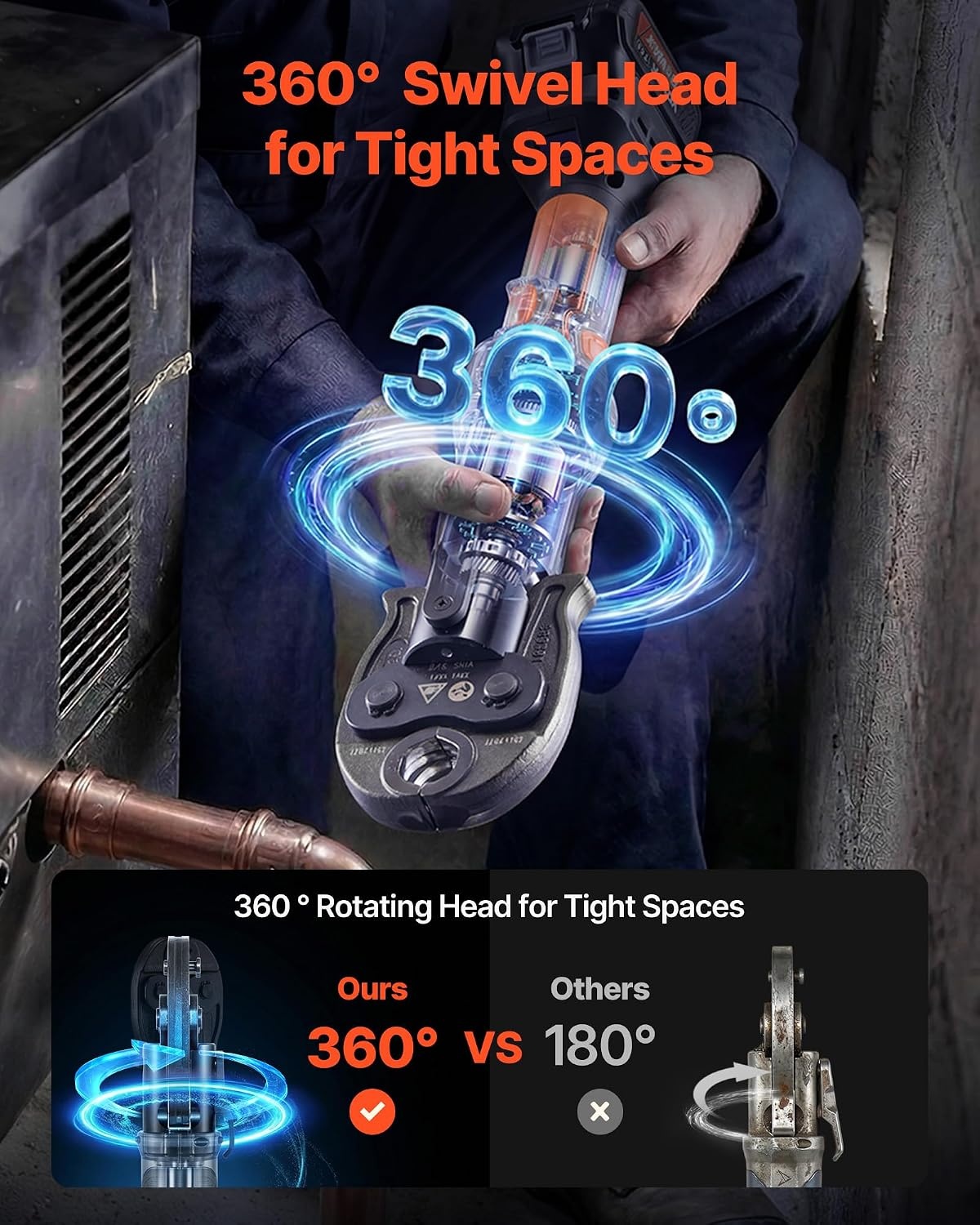 image:imageVEVOR Press Tool 18V Electric Pipe Crimping Tool for 12 34 1 Copper Pipes 24KN Press Tool Kit Compatible with ProPress with 3 Press Jaws 2pcs 18V 2AH Battery Fast Charger amp Carrying CaseCompact Size