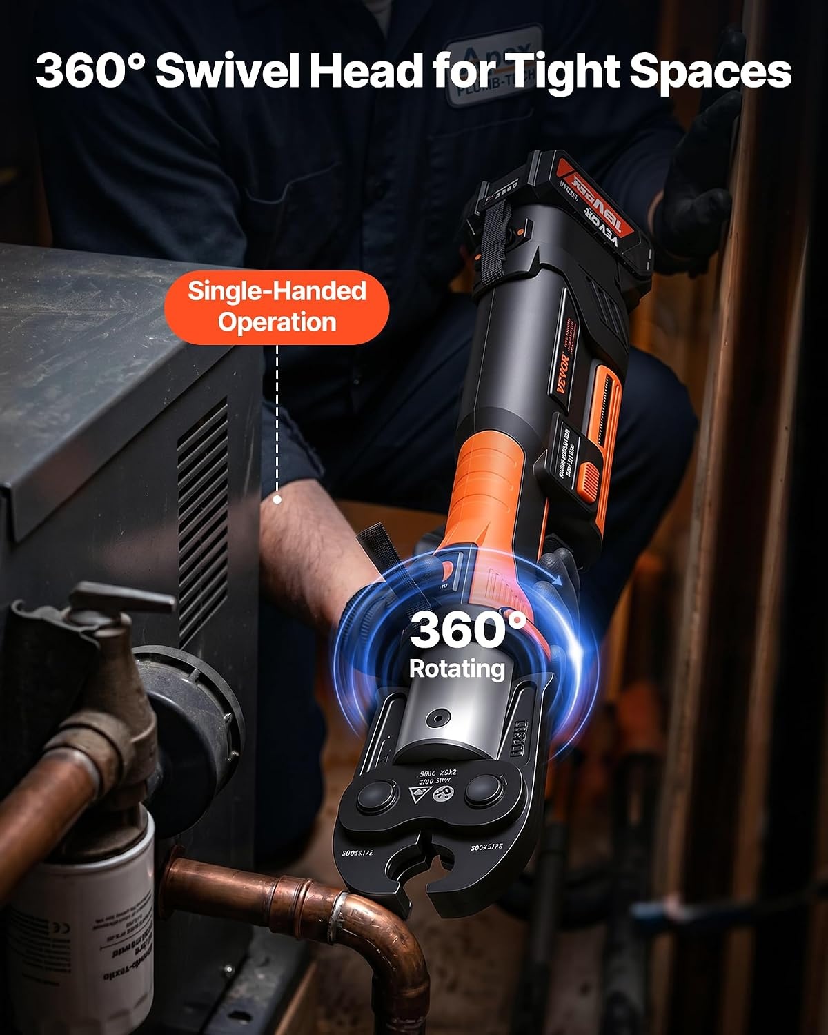 image:imageVEVOR Press Tool 18V Electric Pipe Crimping Tool for 12 34 1 Copper Pipes 24KN Press Tool Kit Compatible with ProPress with 3 Press Jaws 2pcs 18V 2AH Battery Fast Charger amp Carrying CaseStandard Size