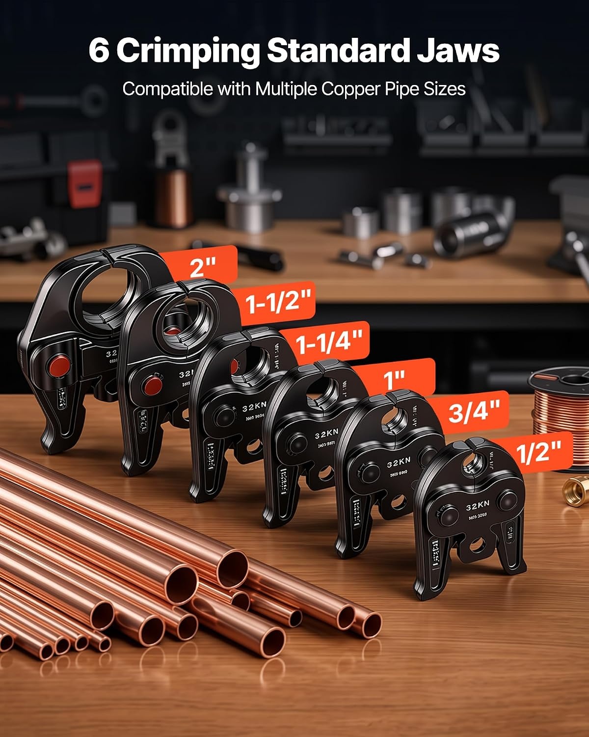 image:imageVEVOR Press Tool 18V Electric Pipe Crimping Tool for 12 34 1 Copper Pipes 24KN Press Tool Kit Compatible with ProPress with 3 Press Jaws 2pcs 18V 2AH Battery Fast Charger amp Carrying CaseStandard Size