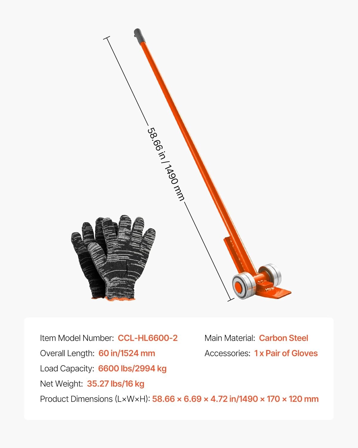 image:imageVEVOR Prylever Bar 4T8818LBS Load Capacity 45FT Length Steel Handle Lever Dollyr with 28 Wheels for Large Pallets Heavy Items Concrete Blocks Heavy Duty Equipment Handling3T45FT 2 Pack
