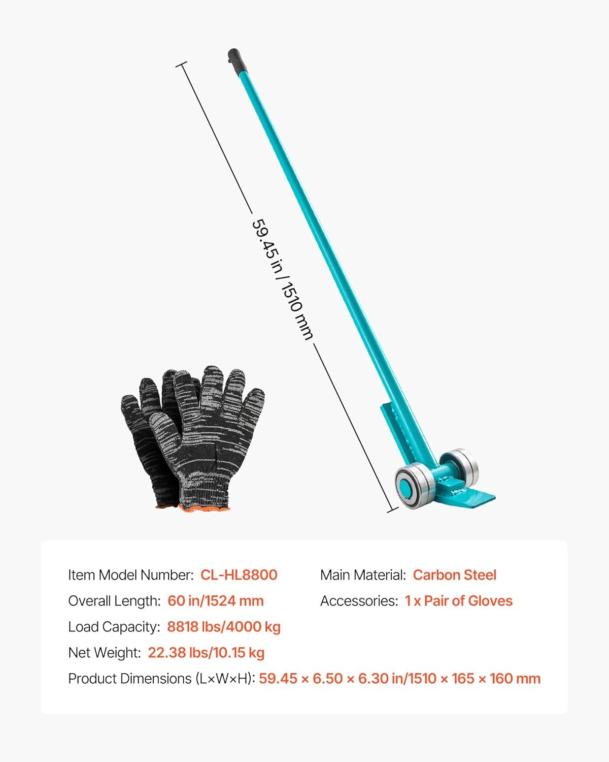 image:imageVEVOR Prylever Bar 4T8818LBS Load Capacity 45FT Length Steel Handle Lever Dollyr with 28 Wheels for Large Pallets Heavy Items Concrete Blocks Heavy Duty Equipment Handling4T47FT