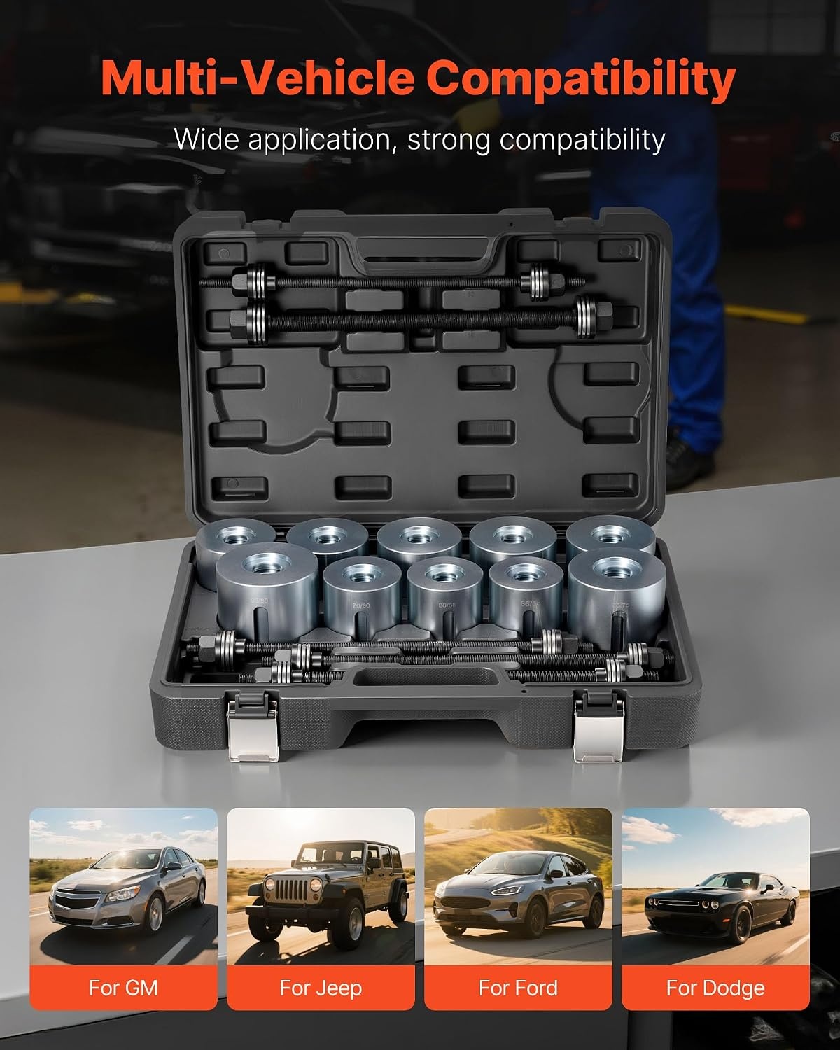image:imageVEVOR Pull and Press Sleeve Kit 27 PCS Steel Bush Removal Insertion Sleeve Tools with Carrying Case Compatible with LCV and HGV Engines for Removing and Installing Bushings Bearings and Seals