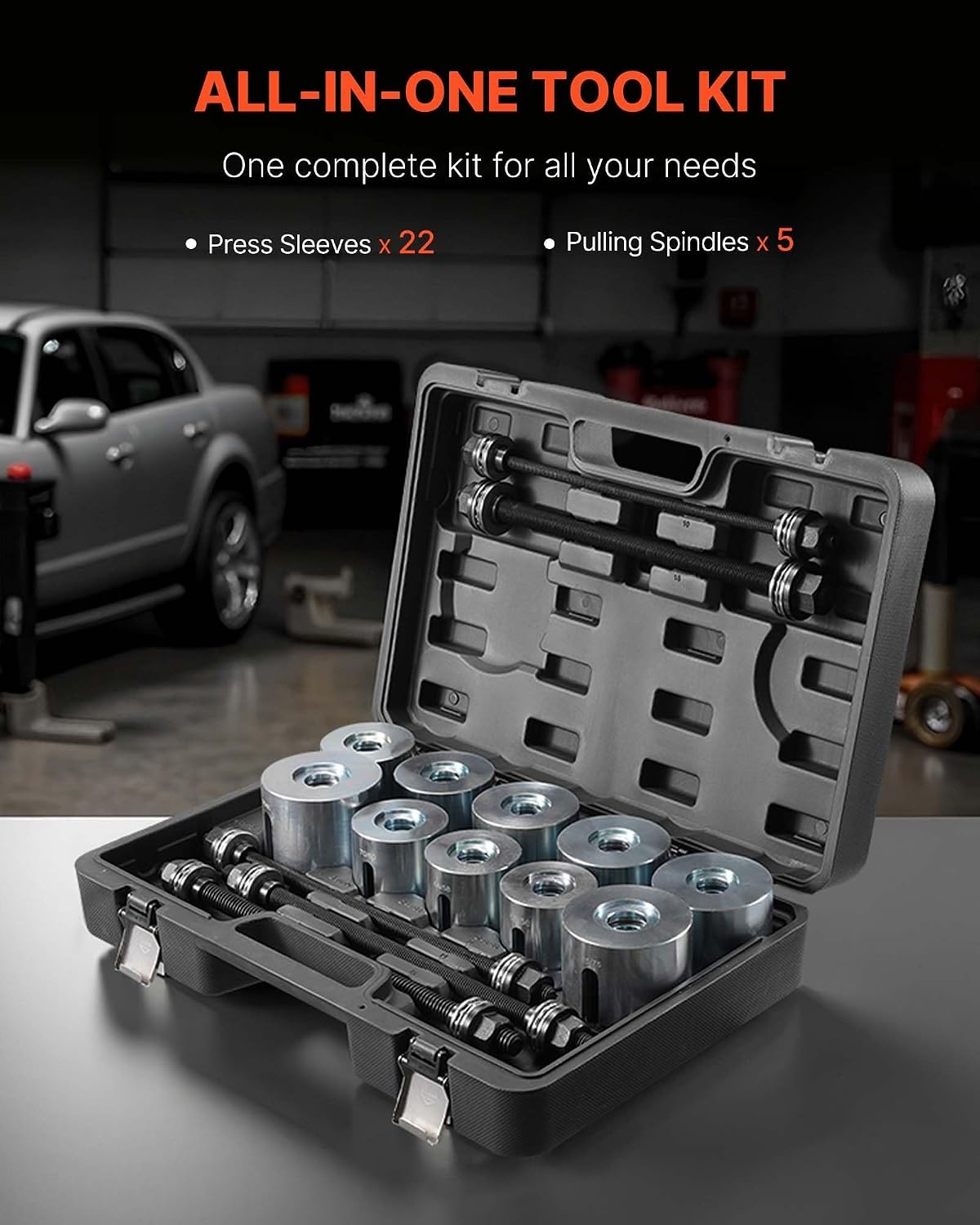 image:imageVEVOR Pull and Press Sleeve Kit 27 PCS Steel Bush Removal Insertion Sleeve Tools with Carrying Case Compatible with LCV and HGV Engines for Removing and Installing Bushings Bearings and Seals