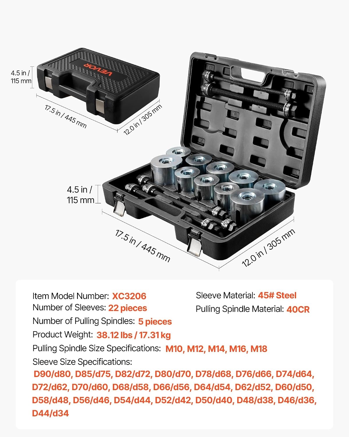 image:imageVEVOR Pull and Press Sleeve Kit 27 PCS Steel Bush Removal Insertion Sleeve Tools with Carrying Case Compatible with LCV and HGV Engines for Removing and Installing Bushings Bearings and Seals