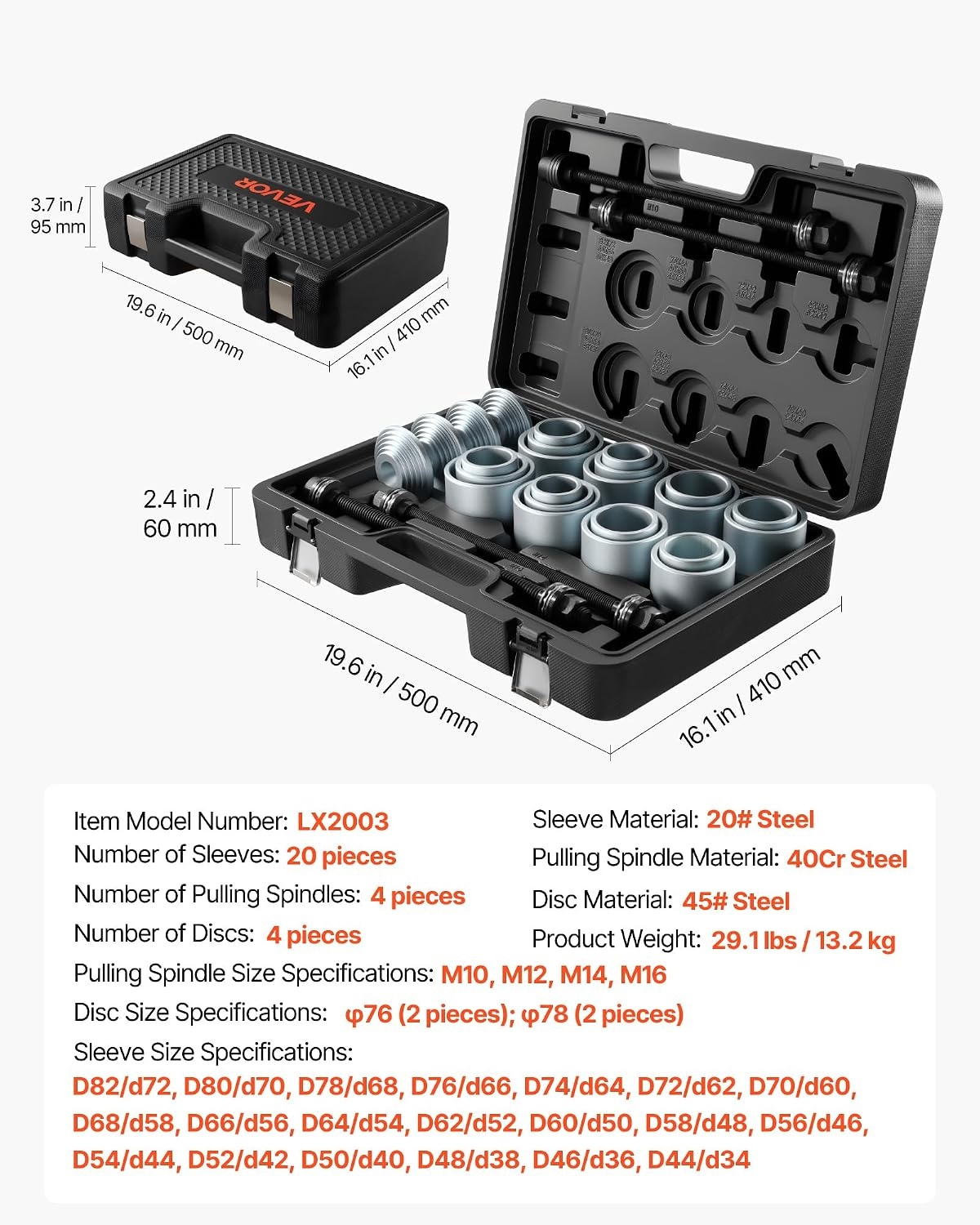 image:imageVEVOR Pull and Press Sleeve Kit 28 PCS Steel Bush Removal Insertion Sleeve Tools with Carrying Case Compatible with LCV and HGV Engines for Removing and Installing Bushings Bearings and Seals