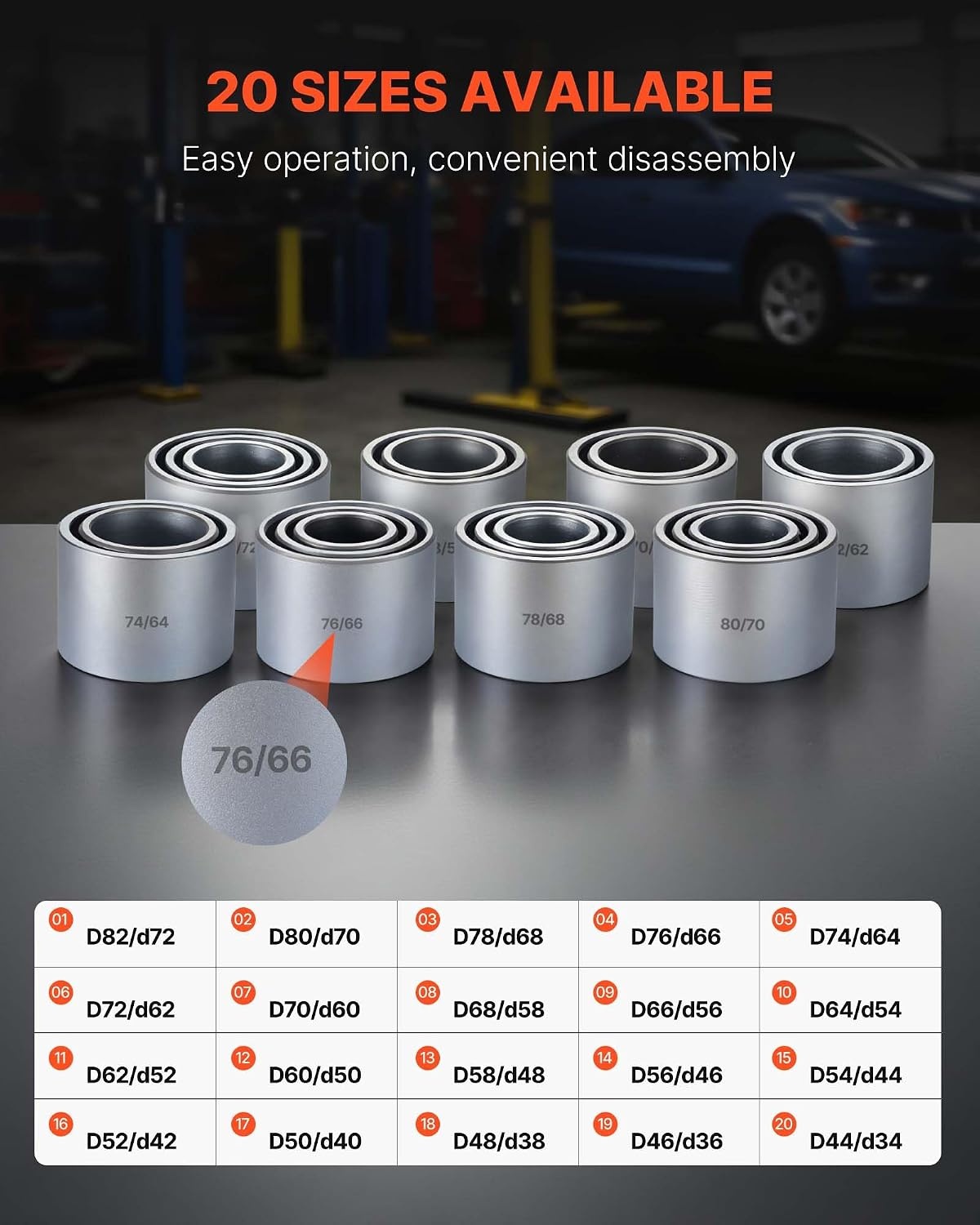 image:imageVEVOR Pull and Press Sleeve Kit 28 PCS Steel Bush Removal Insertion Sleeve Tools with Carrying Case Compatible with LCV and HGV Engines for Removing and Installing Bushings Bearings and Seals