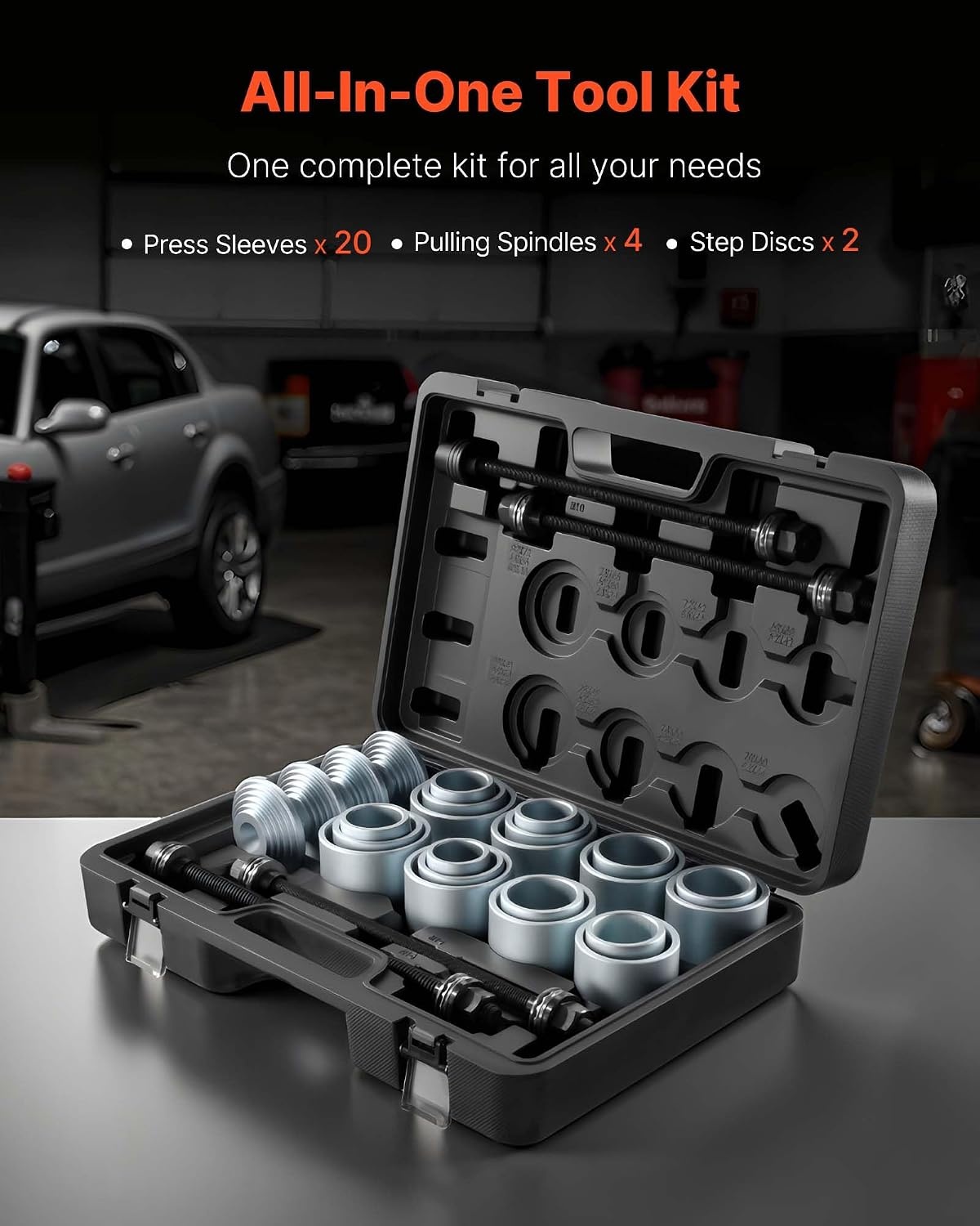 image:imageVEVOR Pull and Press Sleeve Kit 28 PCS Steel Bush Removal Insertion Sleeve Tools with Carrying Case Compatible with LCV and HGV Engines for Removing and Installing Bushings Bearings and Seals