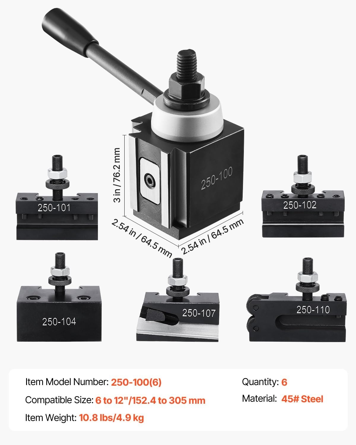 image:imageVEVOR Quick Change Tool Post Set 6 Pcs Includes Lathe Tool Holders Tool Post with Turning Tool Holder Accessories Fit for Mini Lathe amp Metal Lathe 612 Swing Durable Steel Material6Pcs