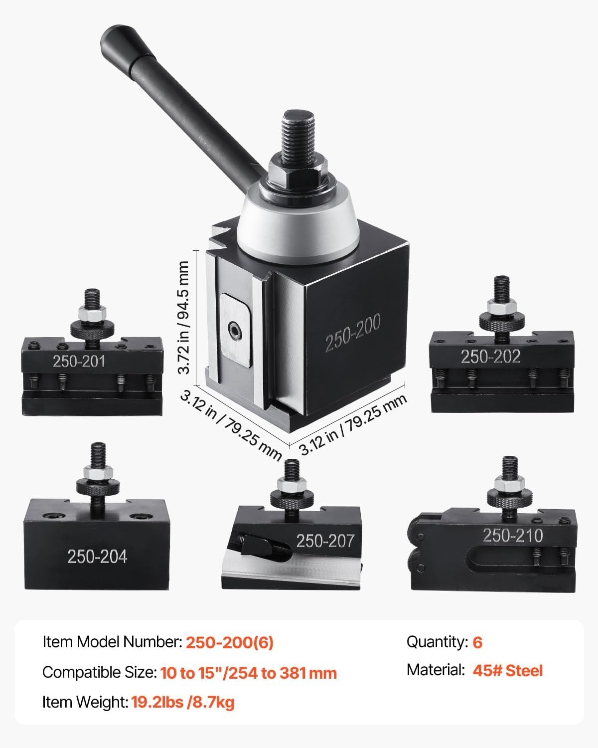 image:imageVEVOR Quick Change Tool Post Set 6 Pcs Includes Lathe Tool Holders Tool Post with Turning Tool Holder Accessories Fit for Mini Lathe amp Metal Lathe 612 Swing Durable Steel Material6Pcs