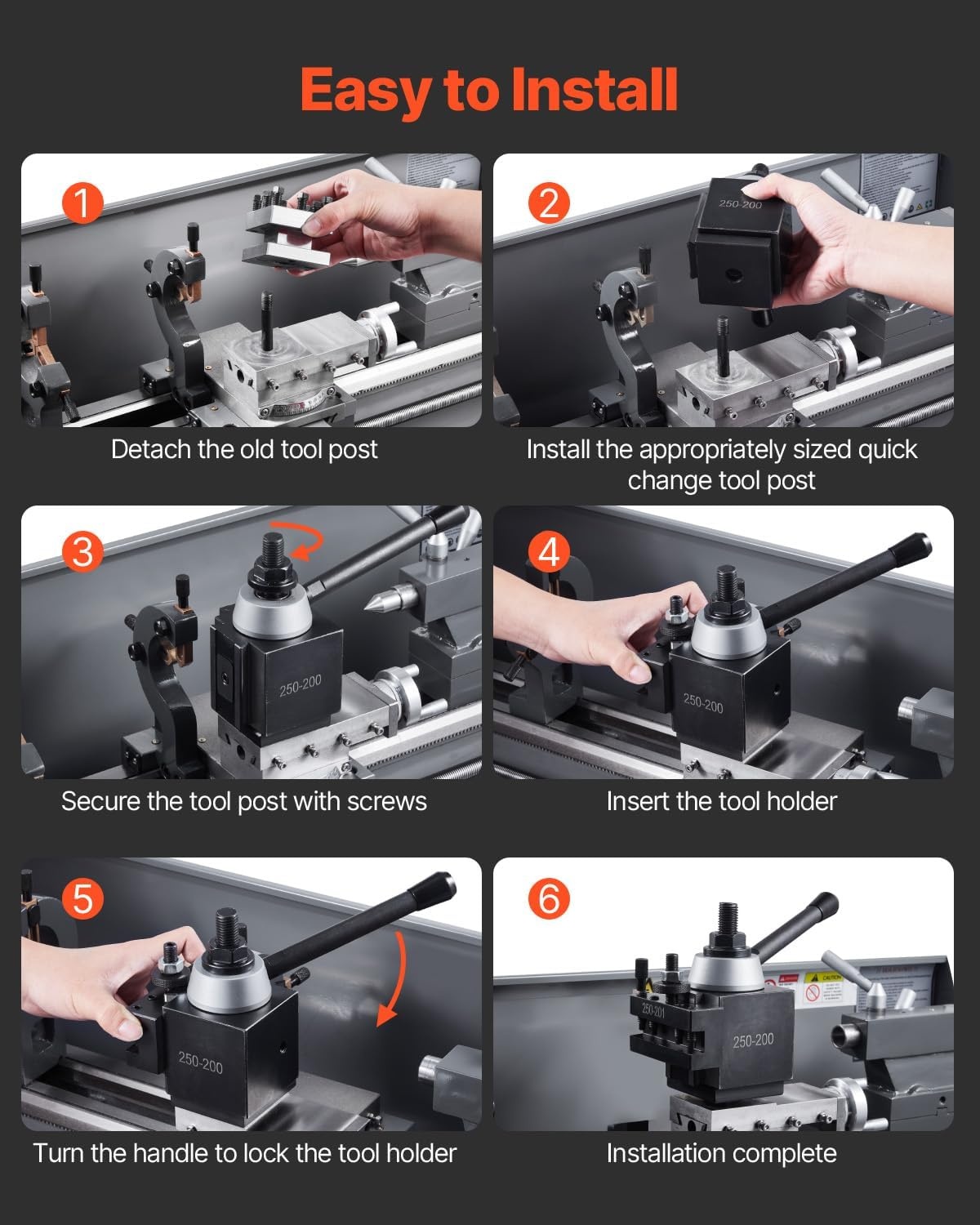 image:imageVEVOR Quick Change Tool Post Set 6 Pcs Includes Lathe Tool Holders Tool Post with Turning Tool Holder Accessories Fit for Mini Lathe amp Metal Lathe 612 Swing Durable Steel Material6Pcs