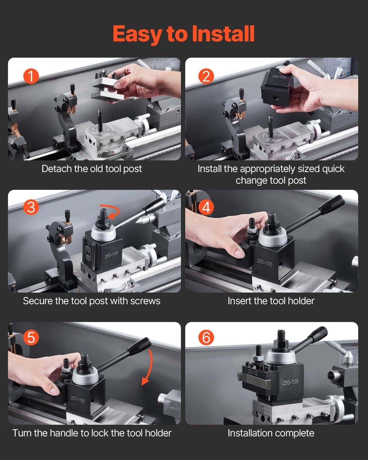 image:imageVEVOR Quick Change Tool Post Set 6 Pcs Includes Lathe Tool Holders Tool Post with Turning Tool Holder Accessories Fit for Mini Lathe amp Metal Lathe 612 Swing Durable Steel Material6Pcs