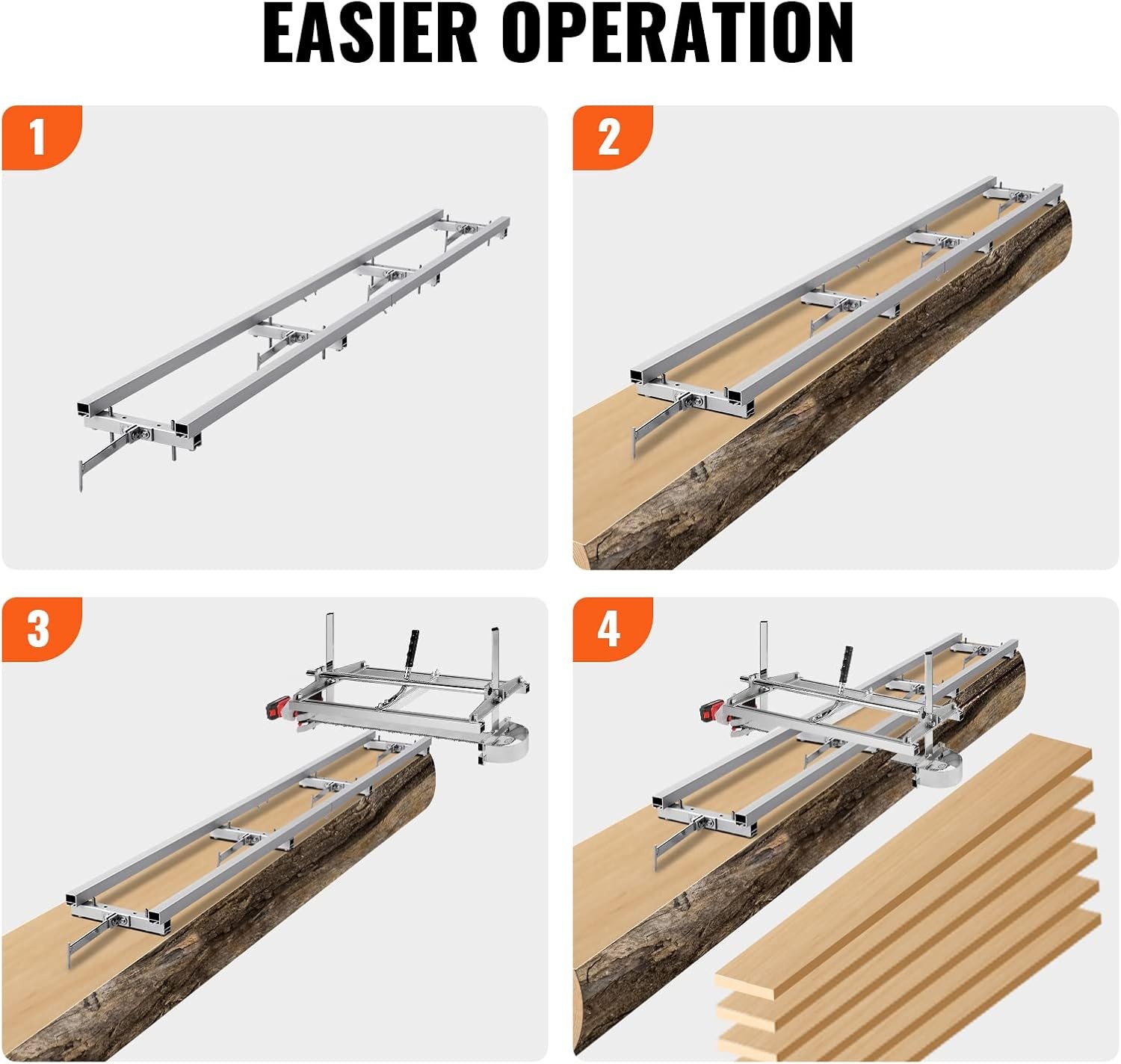 image:imageVEVOR Rail Mill Guide System 9 ft 4 Crossbar Kits Aluminum Adjustable Saw Milling Rails System Work with Chainsaw Mills for Builders and Woodworkers9 ft