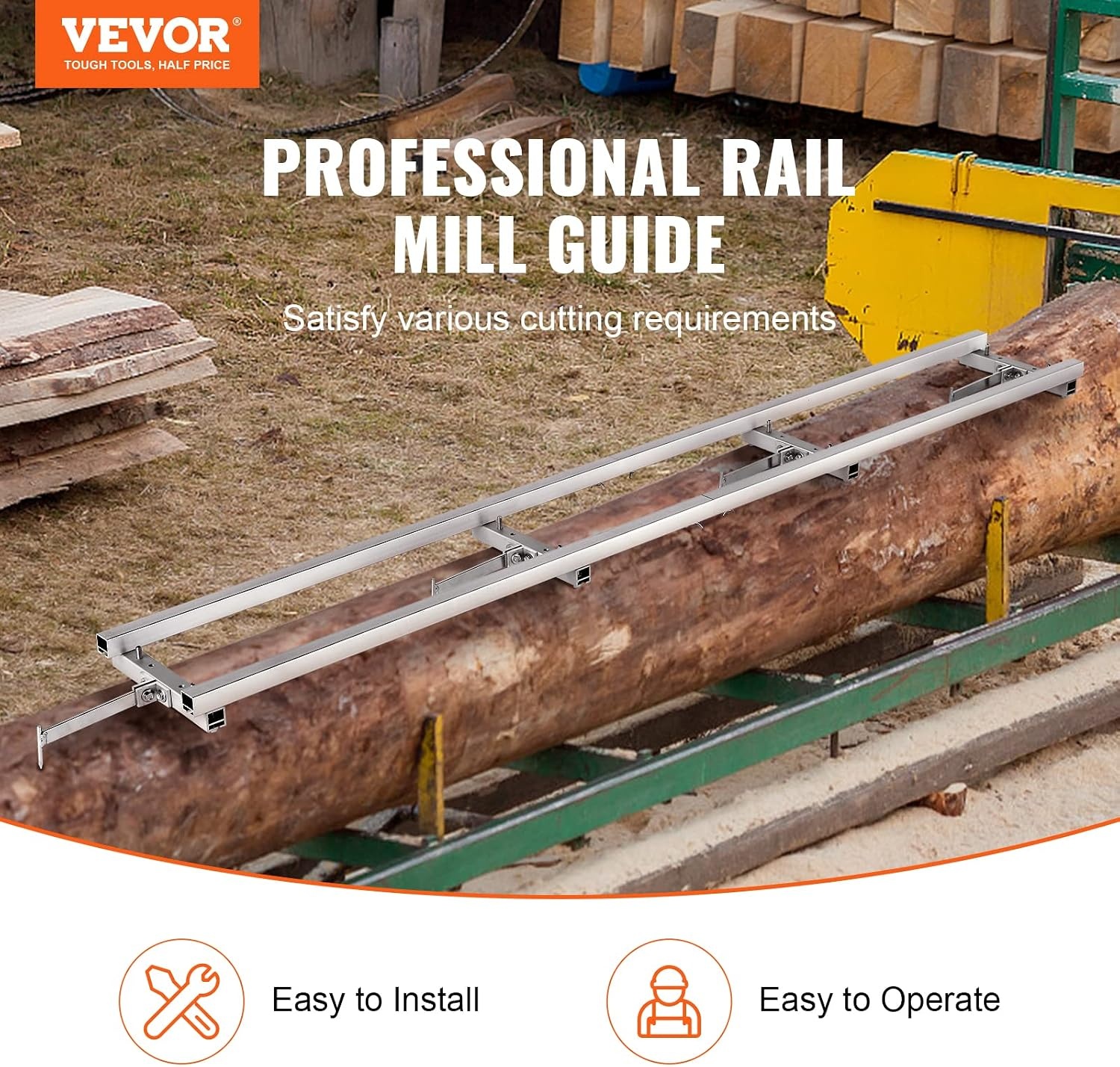 image:imageVEVOR Rail Mill Guide System 9 ft 4 Crossbar Kits Aluminum Adjustable Saw Milling Rails System Work with Chainsaw Mills for Builders and Woodworkers9 ft