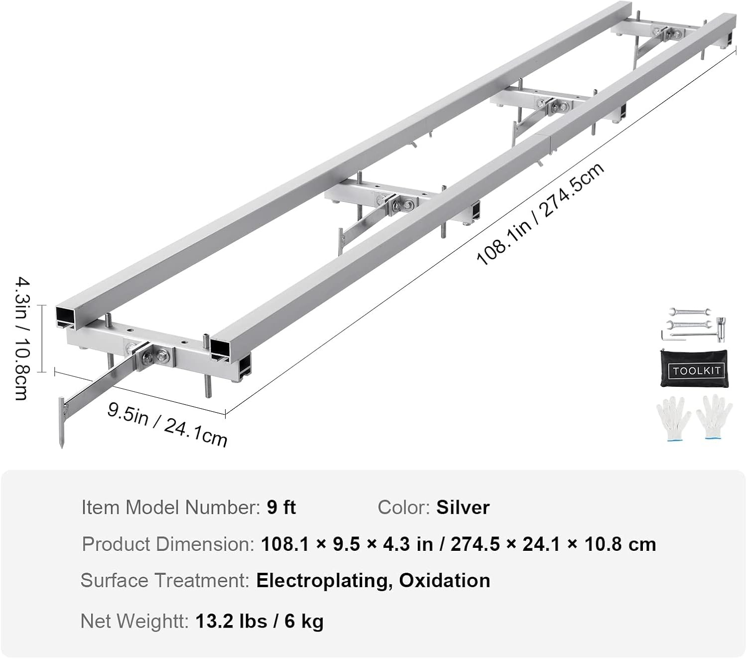 image:imageVEVOR Rail Mill Guide System 9 ft 4 Crossbar Kits Aluminum Adjustable Saw Milling Rails System Work with Chainsaw Mills for Builders and Woodworkers9 ft