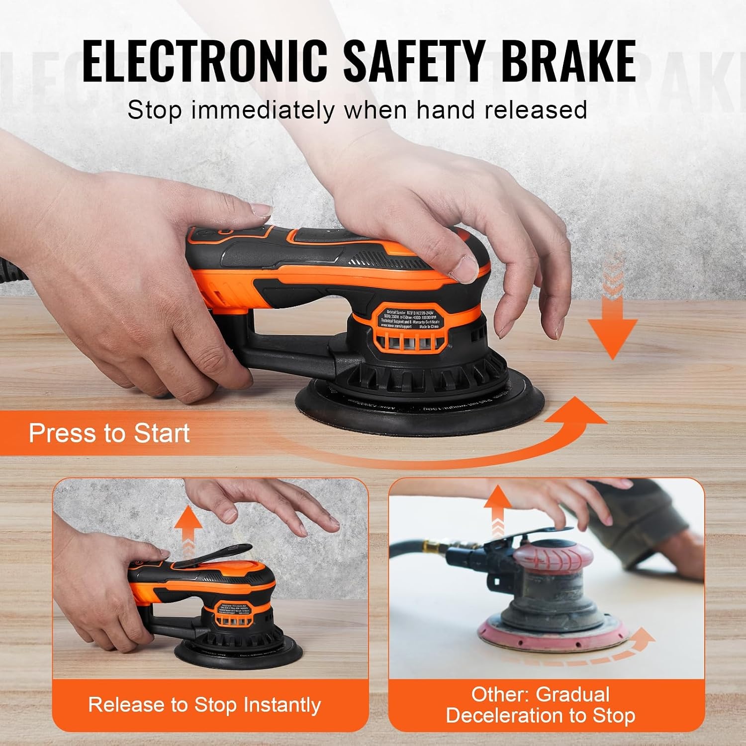 image:imageVEVOR Random Orbital Sander 6Inch 350W Brushless Orbital Sander 10000 PRM 6 Variable Speed Electric Palm Sander with 10PCS Sandpapers Dust Connector amp Hose for Woodworking Detailing SandingOrange