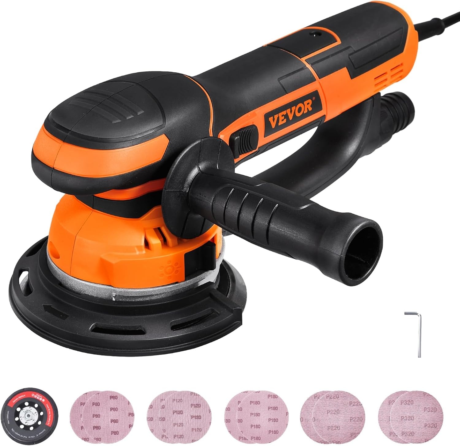 image:imageVEVOR Random Orbital Sander 6Inch 350W Brushless Orbital Sander 10000 PRM 6 Variable Speed Electric Palm Sander with 10PCS Sandpapers Dust Connector amp Hose for Woodworking Detailing SandingOrange
