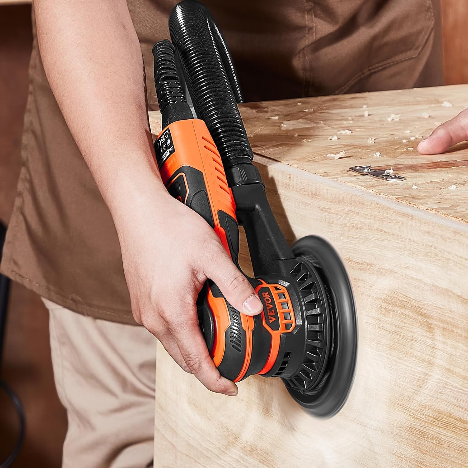 image:imageVEVOR Random Orbital Sander 6Inch 350W Brushless Orbital Sander 10000 PRM 6 Variable Speed Electric Palm Sander with 10PCS Sandpapers Dust Connector amp Hose for Woodworking Detailing SandingOrange