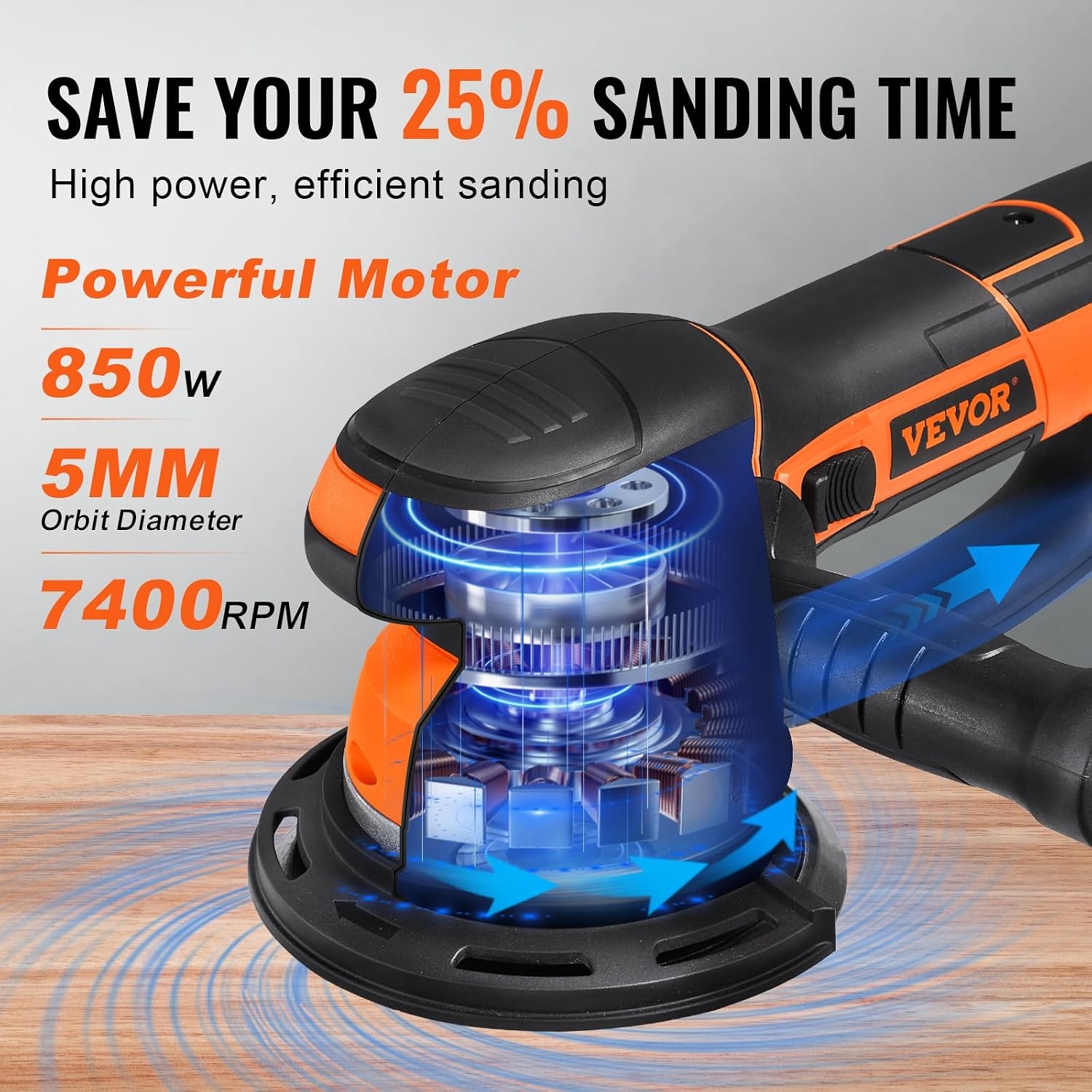 image:imageVEVOR Random Orbital Sander 6Inch 350W Brushless Orbital Sander 10000 PRM 6 Variable Speed Electric Palm Sander with 10PCS Sandpapers Dust Connector amp Hose for Woodworking Detailing SandingOrange