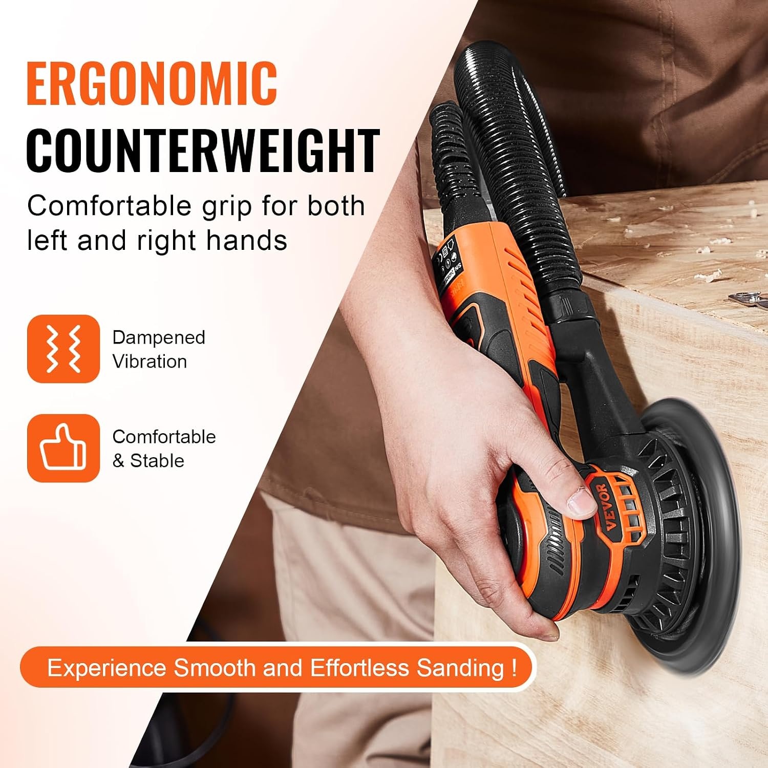 image:imageVEVOR Random Orbital Sander 6Inch 350W Brushless Orbital Sander 10000 PRM 6 Variable Speed Electric Palm Sander with 10PCS Sandpapers Dust Connector amp Hose for Woodworking Detailing SandingOrange