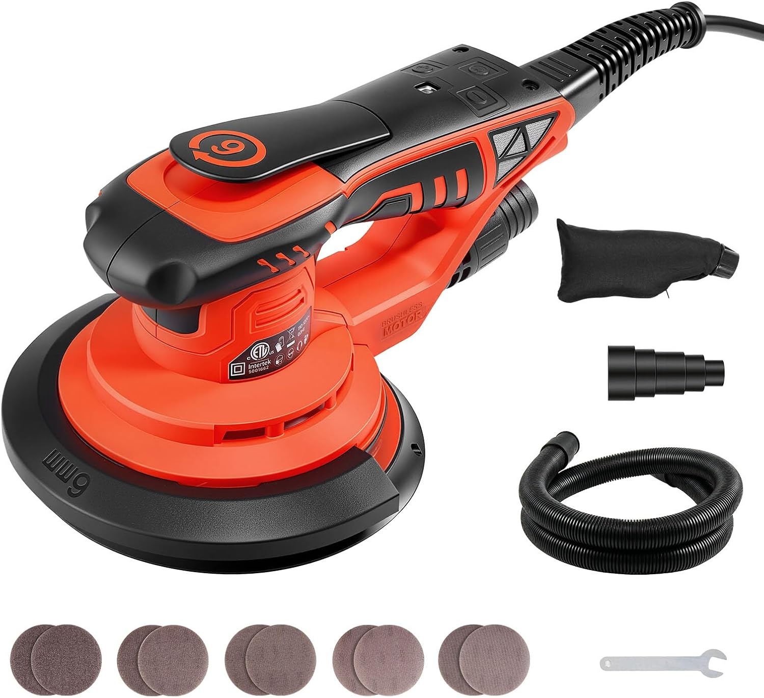 image:imageVEVOR Random Orbital Sander 6Inch 350W Brushless Orbital Sander 10000 PRM 6 Variable Speed Electric Palm Sander with 10PCS Sandpapers Dust Connector amp Hose for Woodworking Detailing SandingOrangered