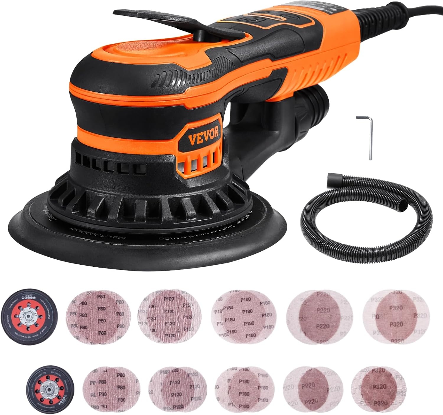 image:imageVEVOR Random Orbital Sander 6Inch 350W Brushless Orbital Sander 10000 PRM 6 Variable Speed Electric Palm Sander with 10PCS Sandpapers Dust Connector amp Hose for Woodworking Detailing SandingOrange