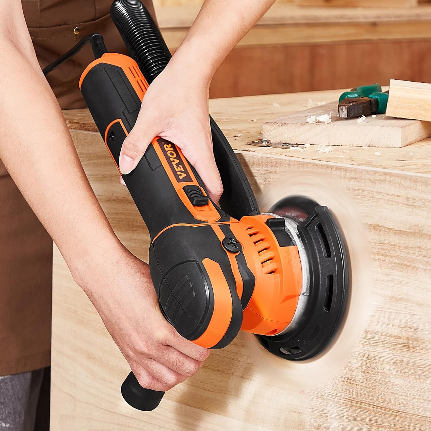 image:imageVEVOR Random Orbital Sander 6Inch 350W Brushless Orbital Sander 10000 PRM 6 Variable Speed Electric Palm Sander with 10PCS Sandpapers Dust Connector amp Hose for Woodworking Detailing SandingOrange