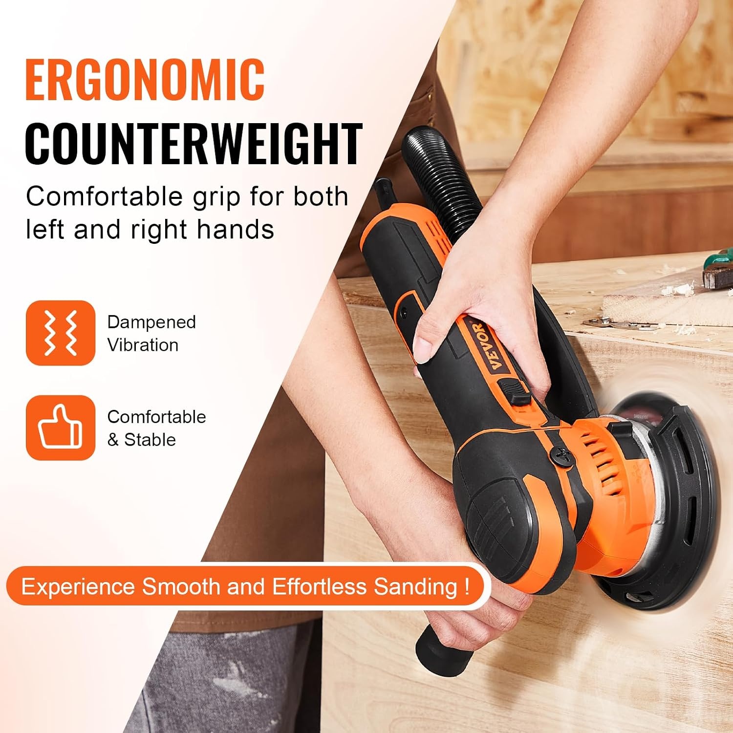 image:imageVEVOR Random Orbital Sander 6Inch 350W Brushless Orbital Sander 10000 PRM 6 Variable Speed Electric Palm Sander with 10PCS Sandpapers Dust Connector amp Hose for Woodworking Detailing SandingOrange