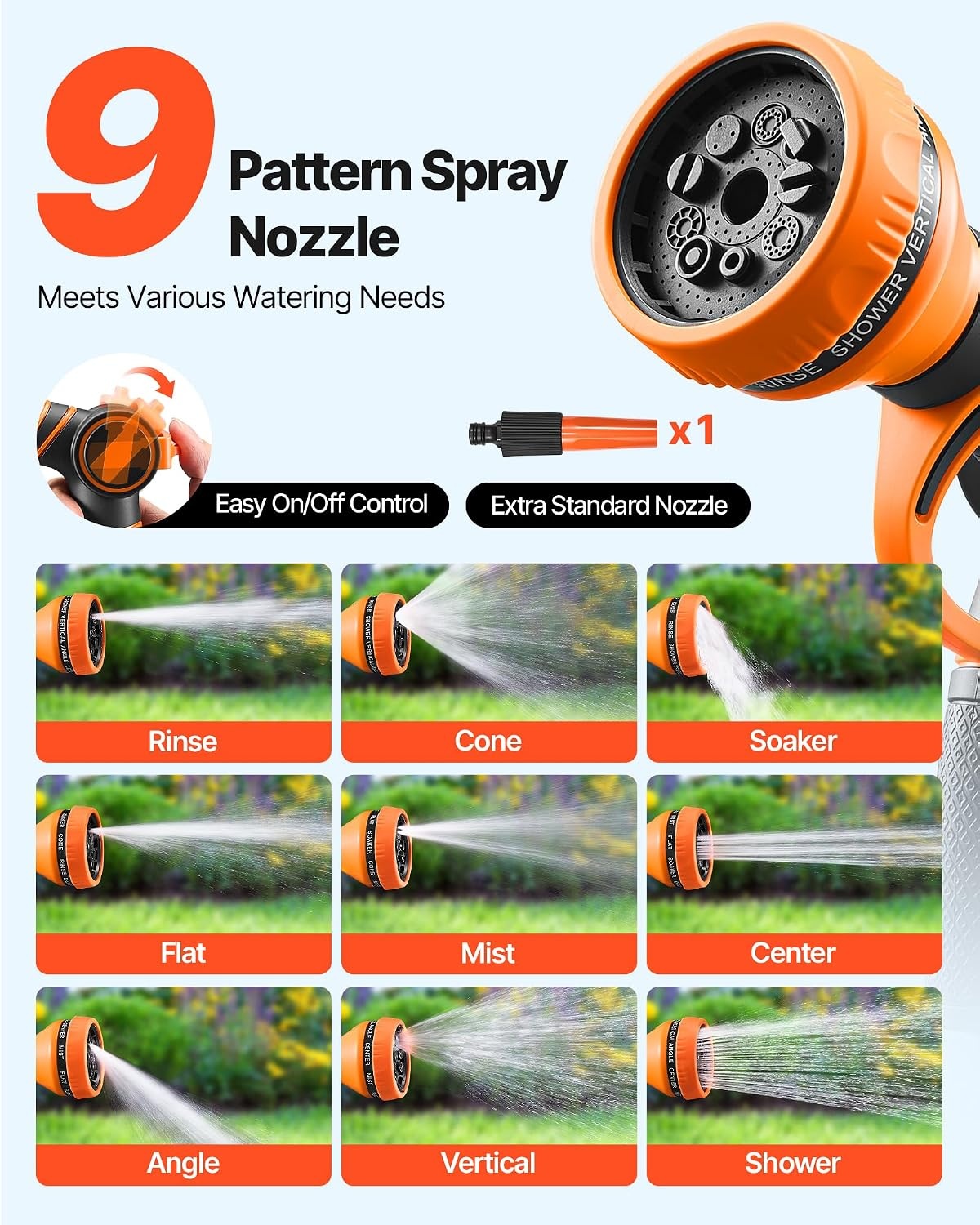 image:imageVEVOR Retractable Hose Reel 84 ft x 58 inch Garden Water Hose Reel with 9Pattern Nozzle 180 Swivel Bracket WallMounted Automatic Rewind Lock at Any Length with Slow Return System65 ft