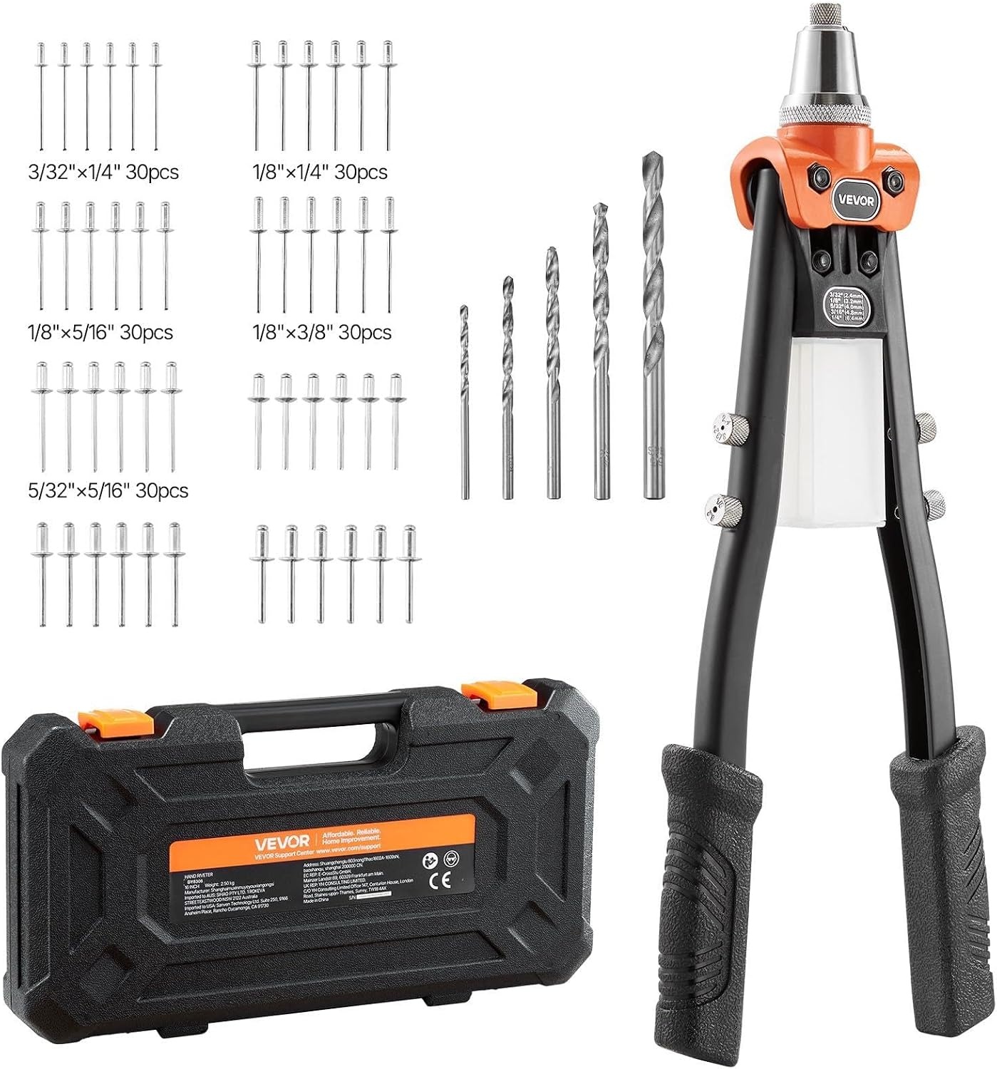 image:imageVEVOR Rivet Nut Tool 16 inch Rivnut Tool Kit with 13PCS Metric and SAE Mandrels 186PCS Rivet Nuts Semiauto Retraction M3 M4 M5 M6 M8 M10 M12 1420 51618 3816 1213 832 1024RIVET GUN